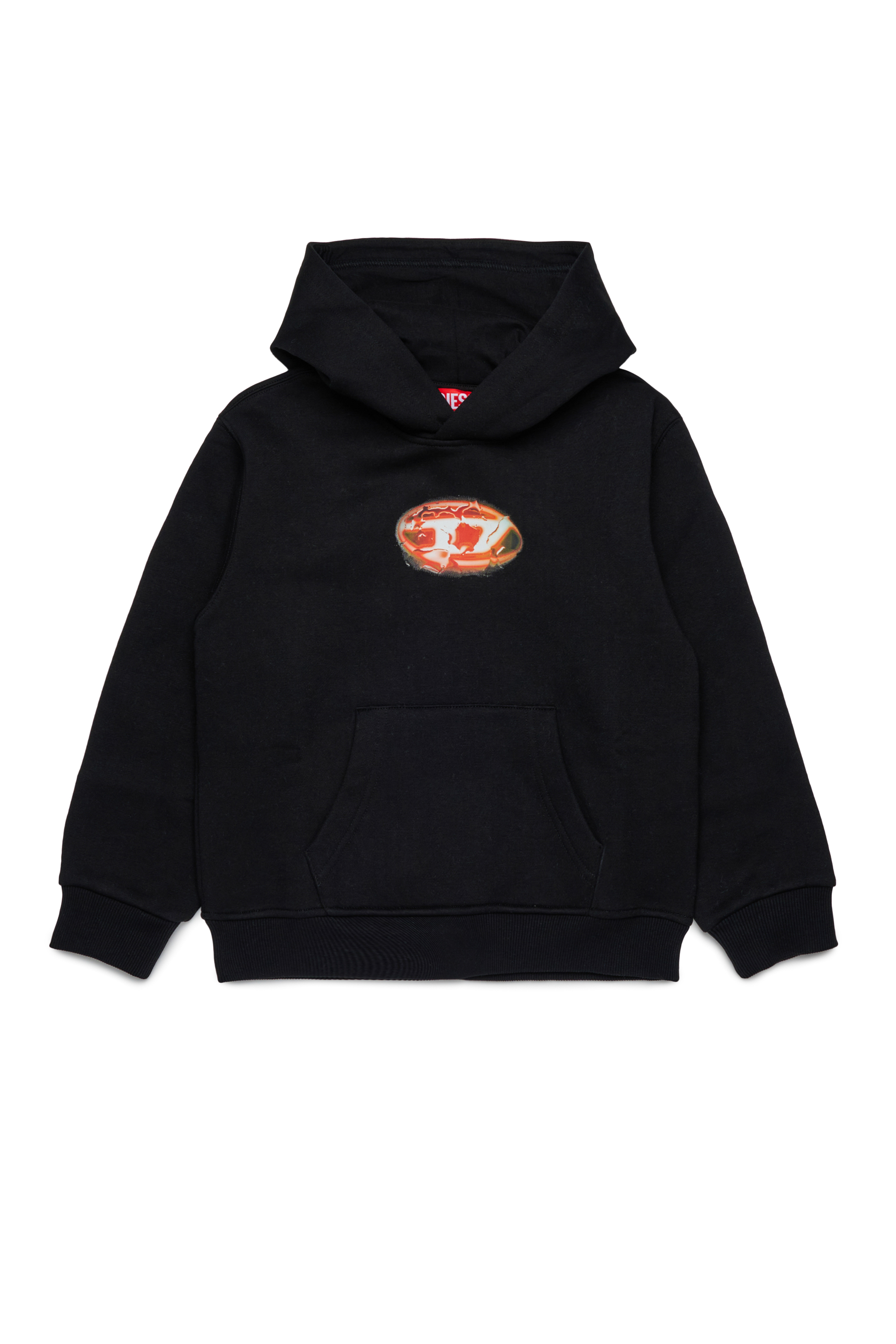 Diesel - SBOXTHOODK3 OVER, Felpa cotone con tasca a marsupio Uomo in Nero - 1