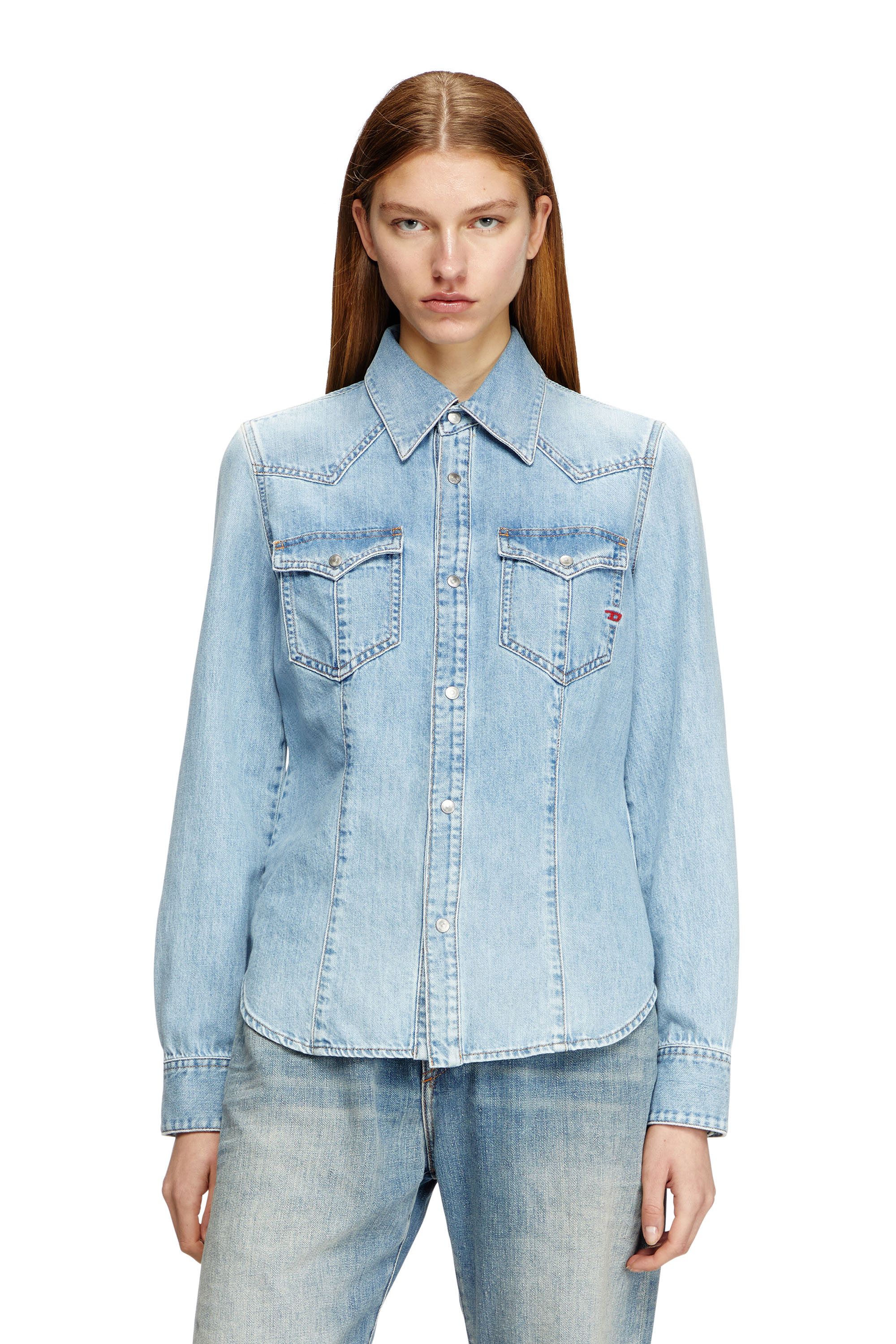 Diesel - DE-WAVES, Chemise western en denim Femme in Bleu - 1