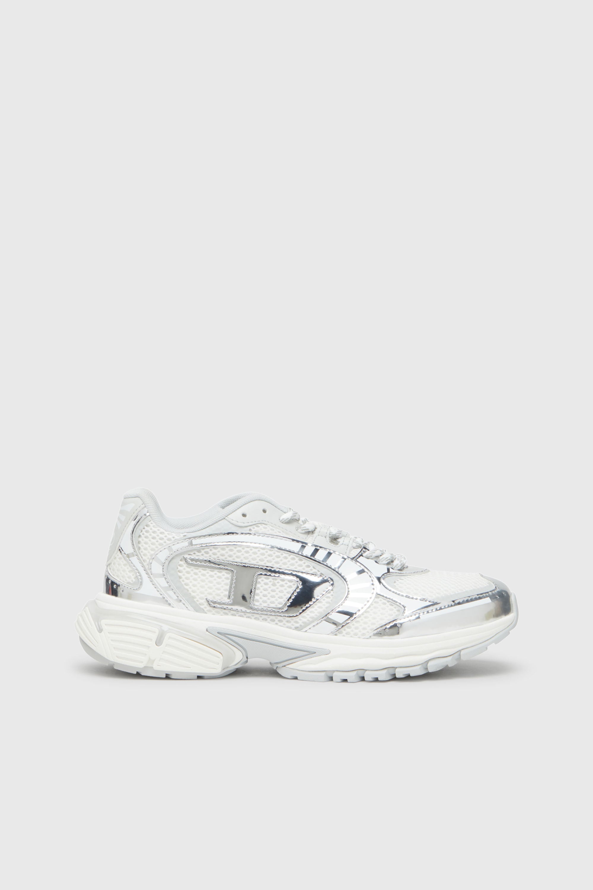 Diesel - S-PRO-V-DENSE LOW W, Damen S-Pro-V-Dense-Sneakers aus Metallic-Mesh mit Oval D-Logo in Wei&szlig;/Silber - 1