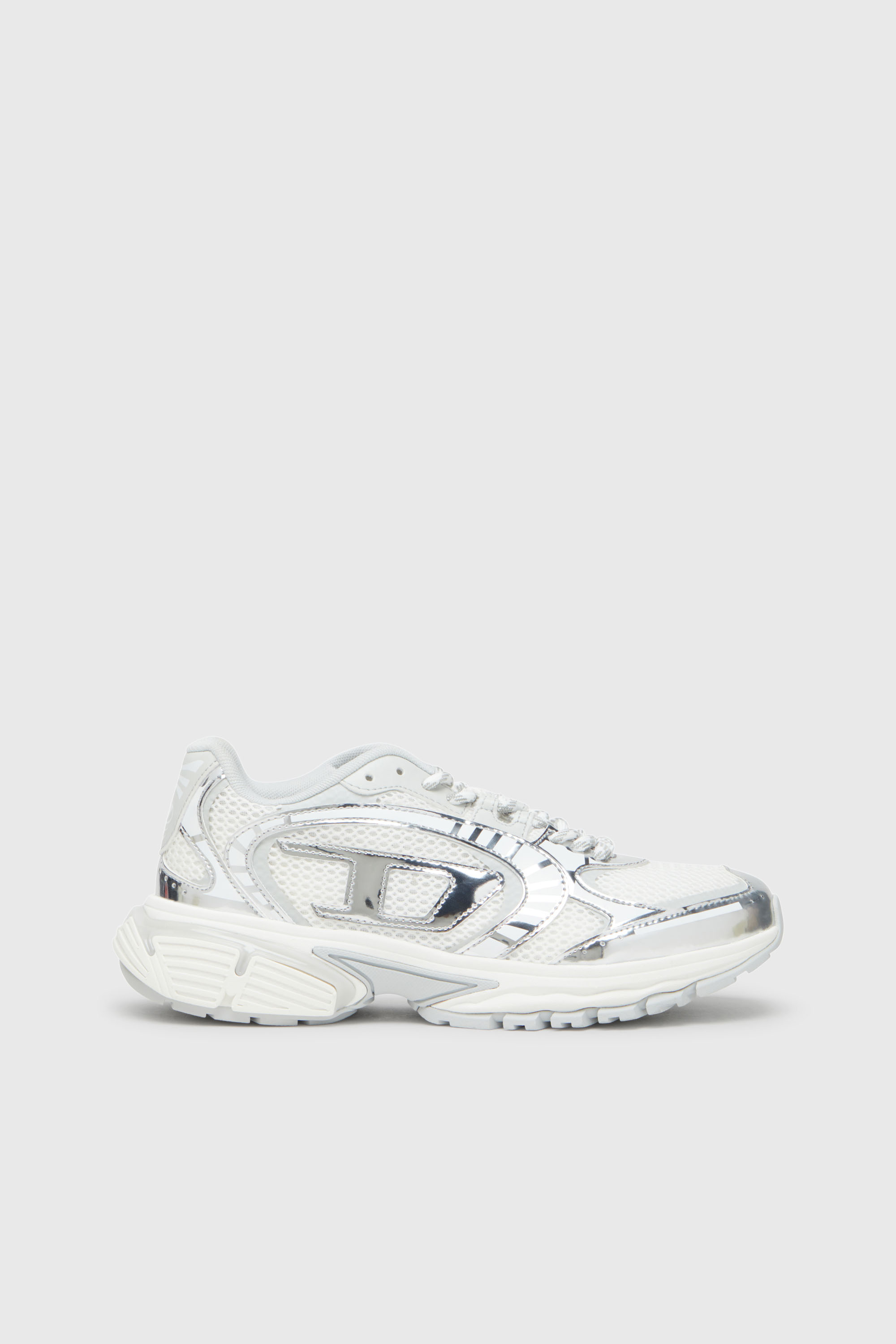 Diesel - S-PRO-V-DENSE LOW W, Damen S-Pro-V-Dense-Sneakers aus Metallic-Mesh mit Oval D-Logo in Wei&szlig;/Silber - 1