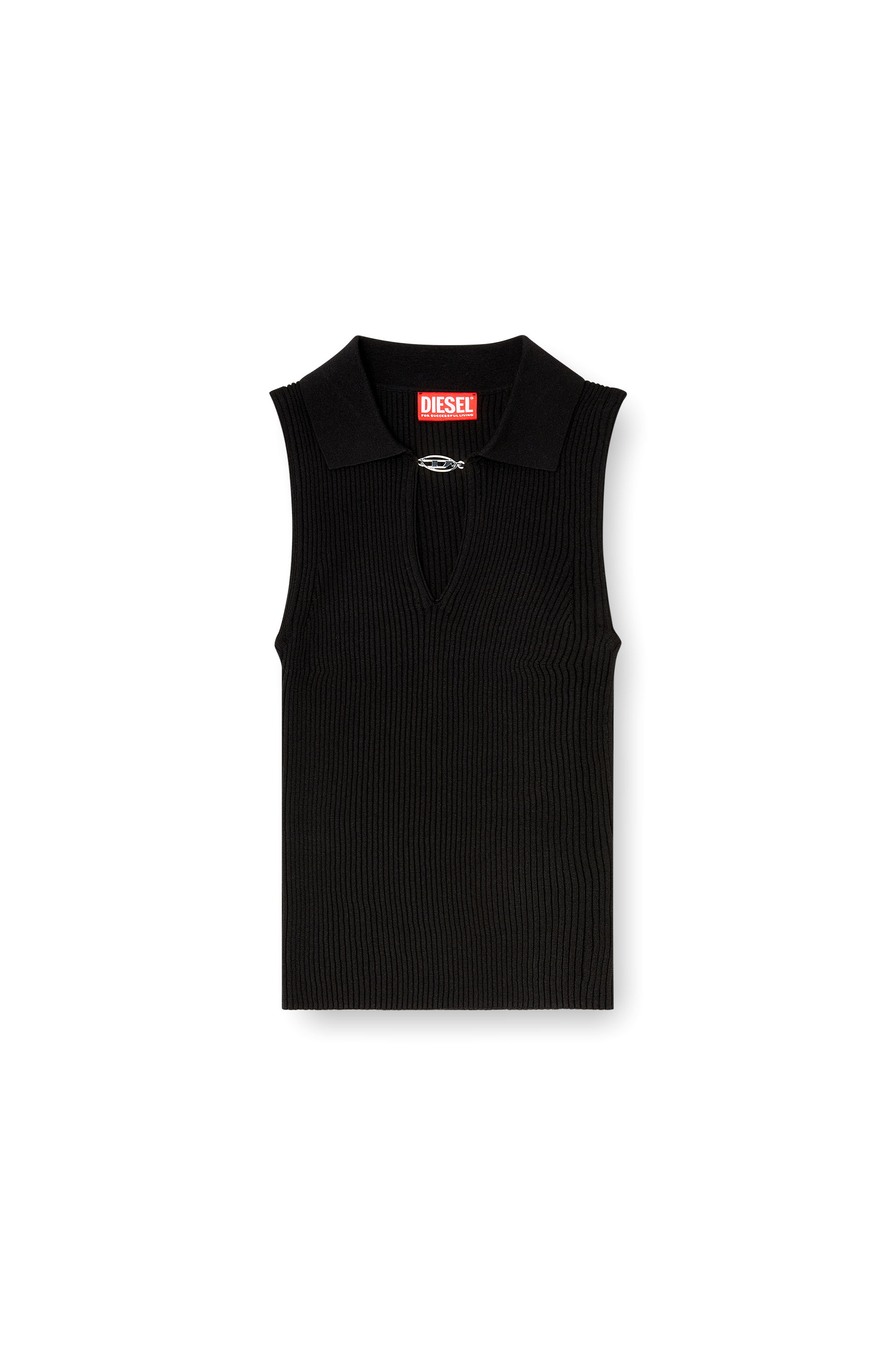 Diesel - M-LILITA, Damen &Auml;rmelloses Polo-Top aus Rippstrick mit Seidenmix in null - 3