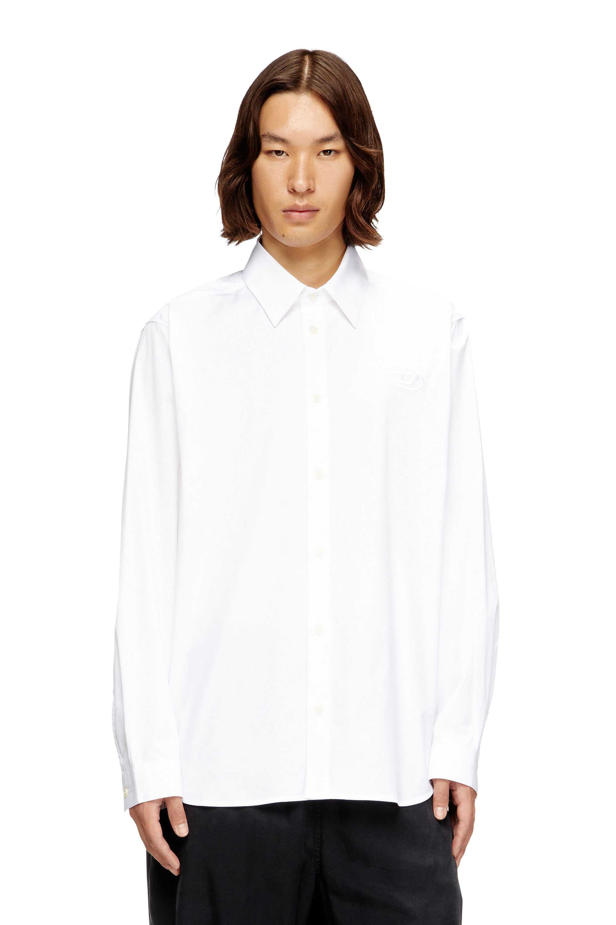 Diesel - S-SIMPLY-GSBH, Camicia in popeline elasticizzato con ricamo Uomo in Bianco - 1