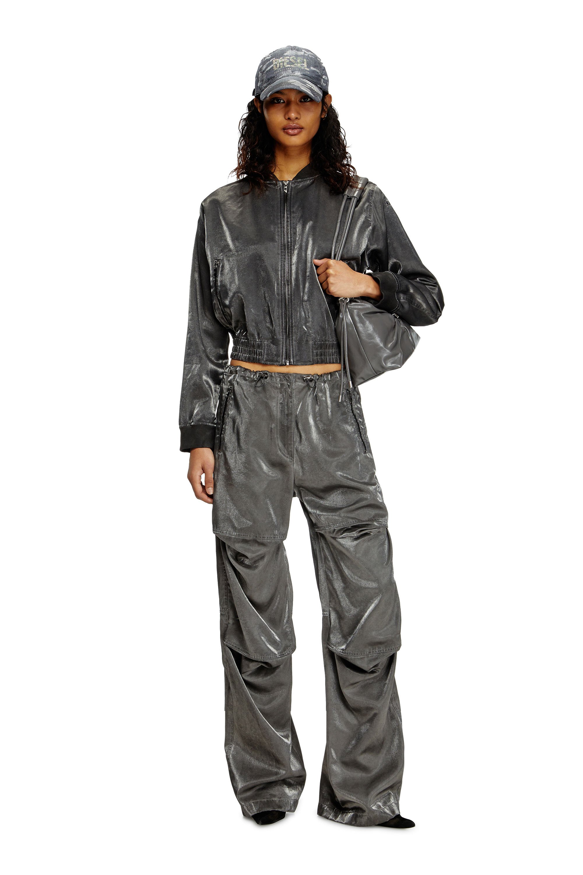 Diesel - P-RODIGE, Damen Cargohose aus Satin in Grau - 1