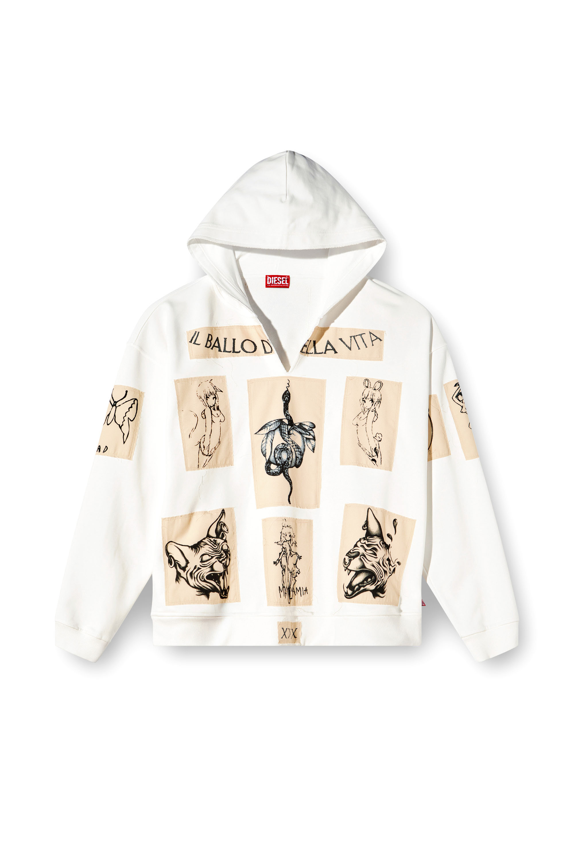 Diesel - S-BOXT-HOOD-DD, Unisex Hoodie mit Tattoo-Patches in Weiß - 3