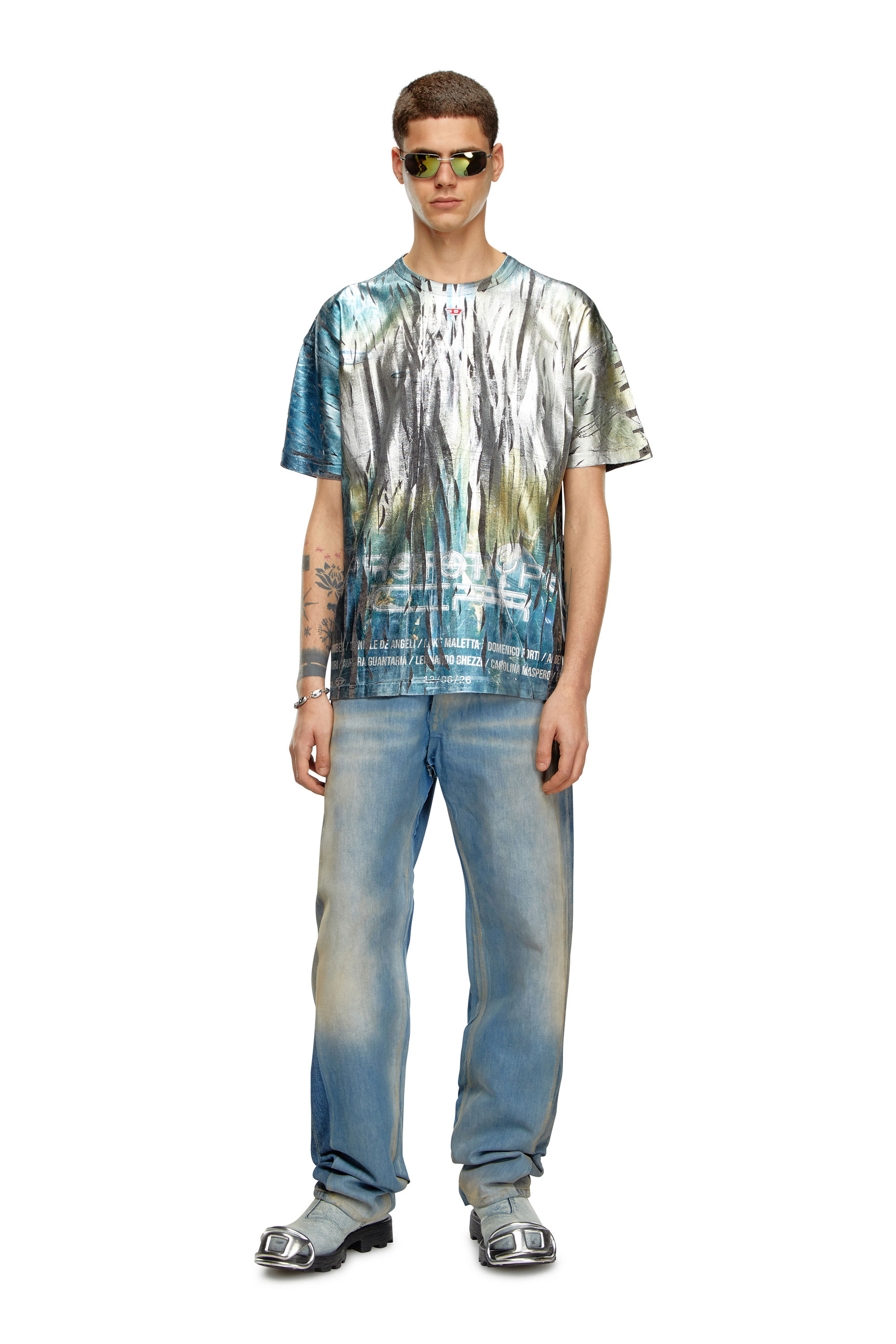 Diesel - T-BORD-Q1, Uomo T-shirt con trattamento laminato stropicciato in Multicolor - Image 2