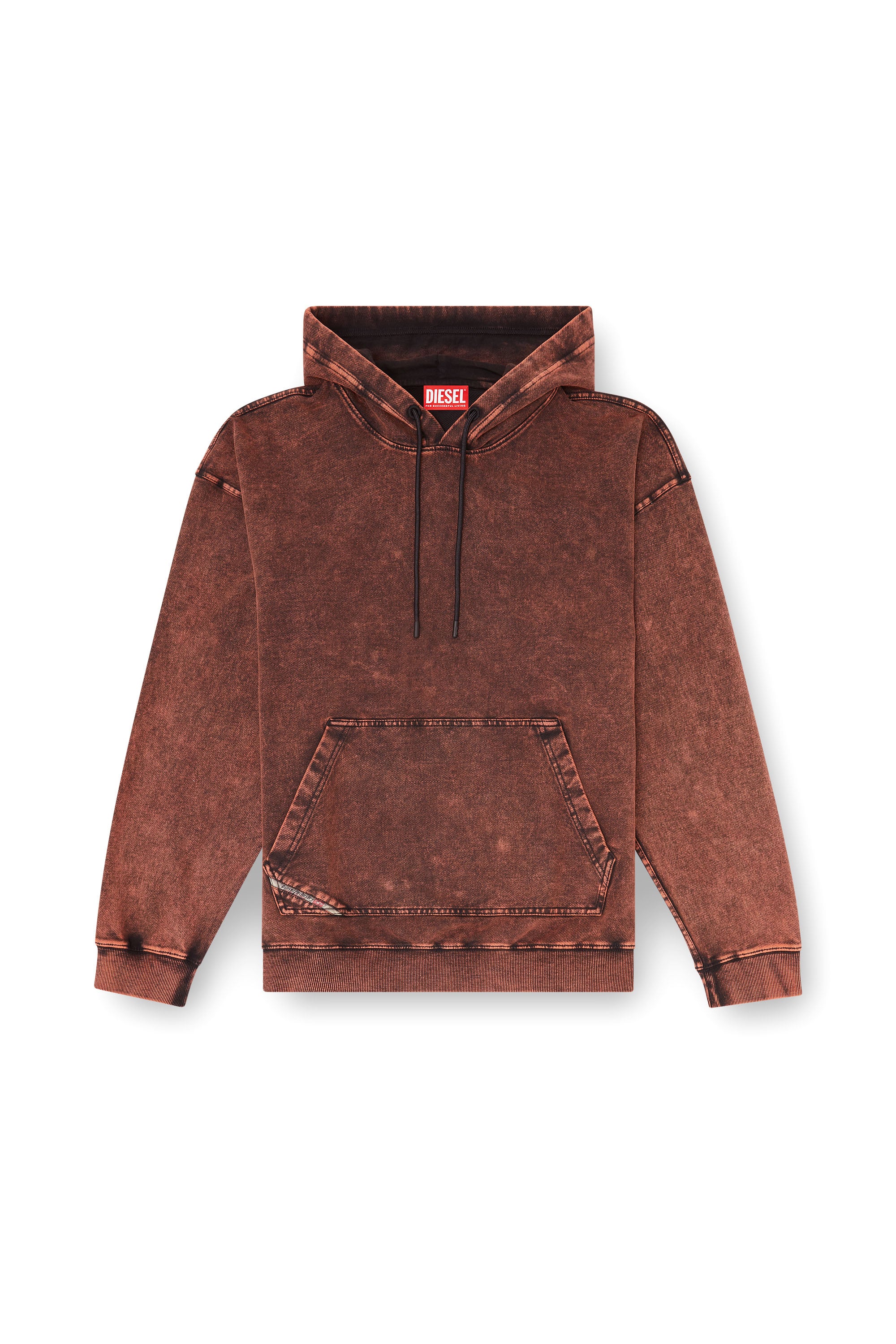Diesel - S-BOXT-HOOD-TUK, Sweat &agrave; capuche effet denim trait&eacute; Homme in Marron - 3