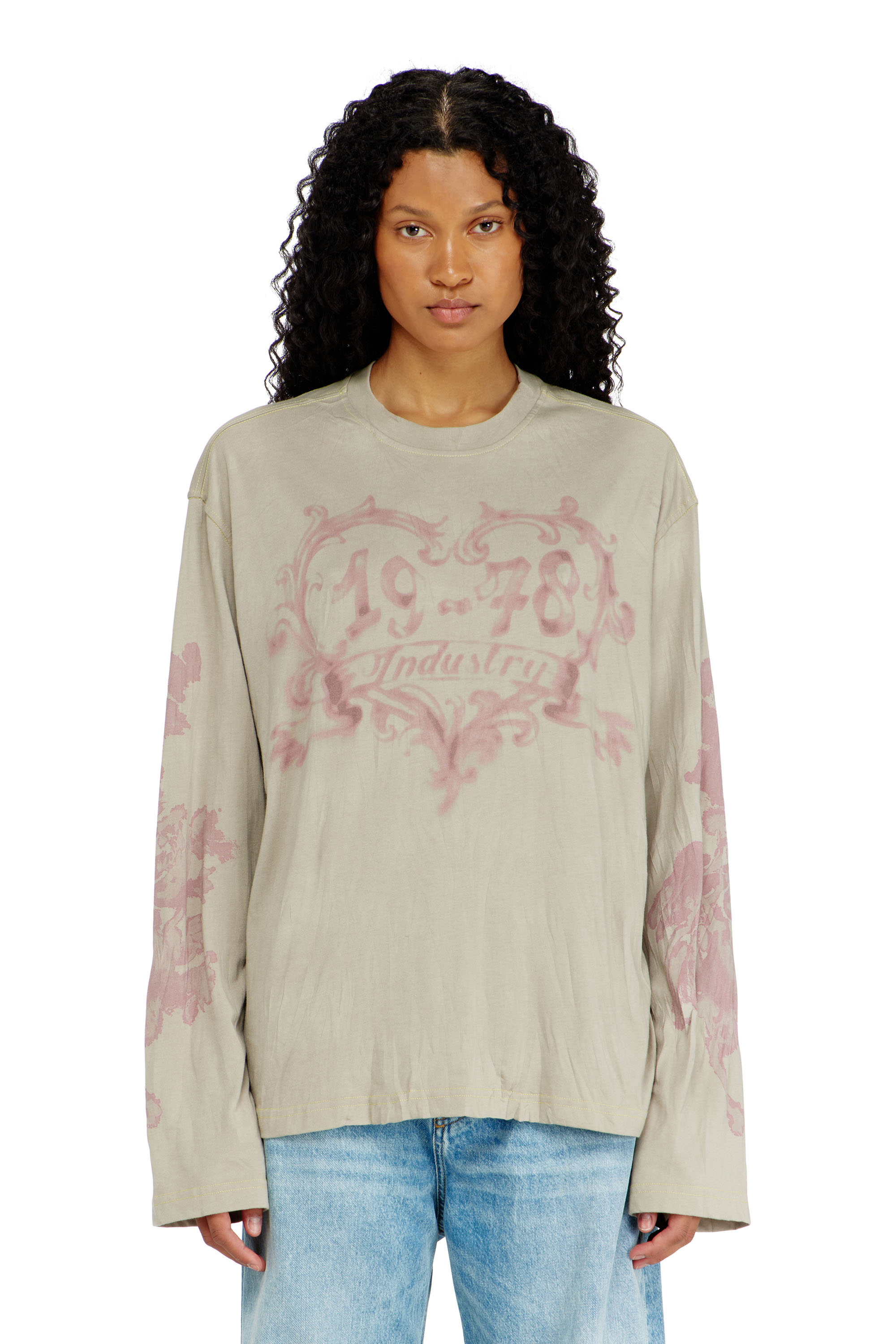 Diesel - T-HILARY-LS-AA1, T-shirt a manica lunga in cotone con stampa grafica Donna in Beige - 3