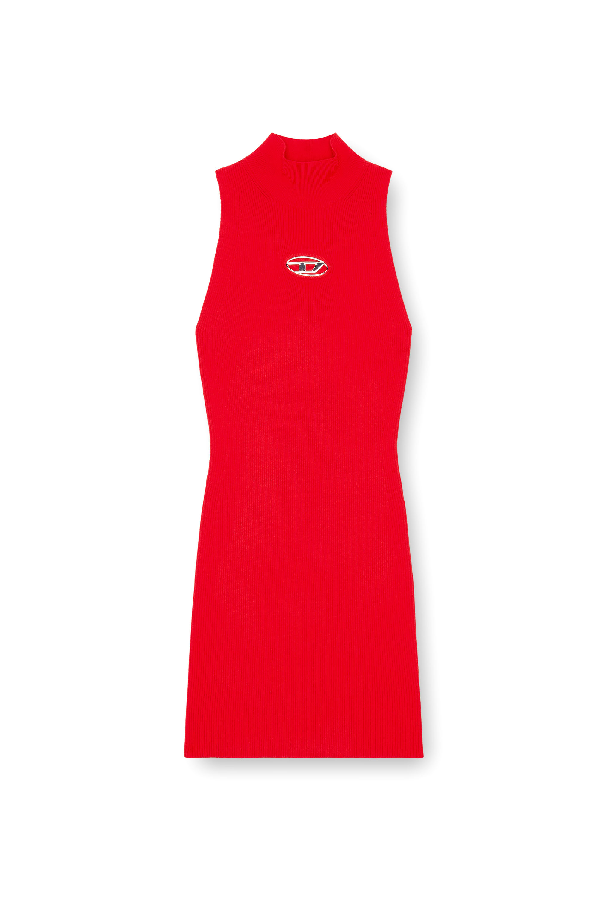 Diesel - M-ONERVAX, Femme Robe courte à col roulé en maille côtelée in Rouge - Image 1