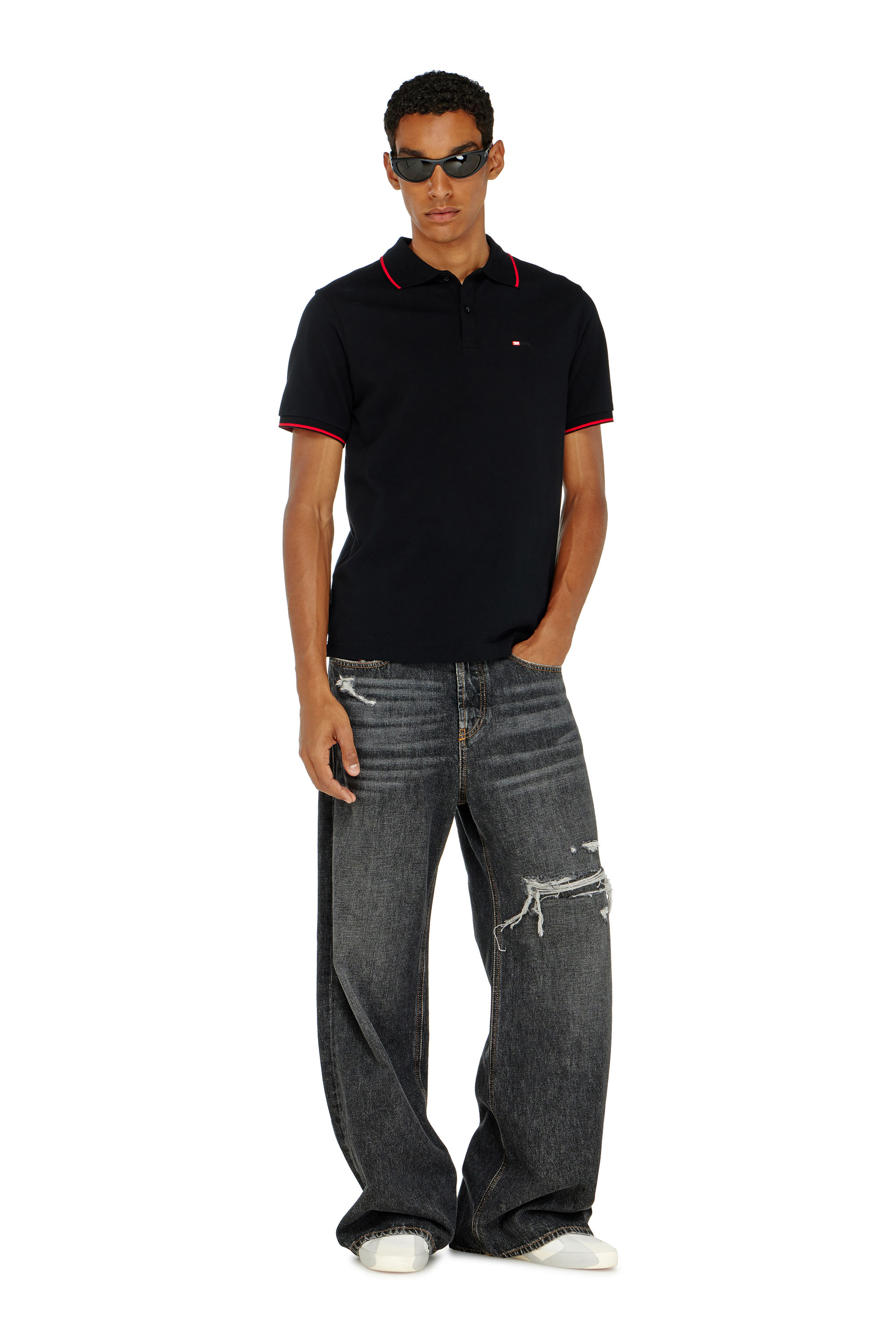 Diesel - T-FERRY-MICRODIV, Polo con micro ricamo Diesel Uomo in Nero - 1