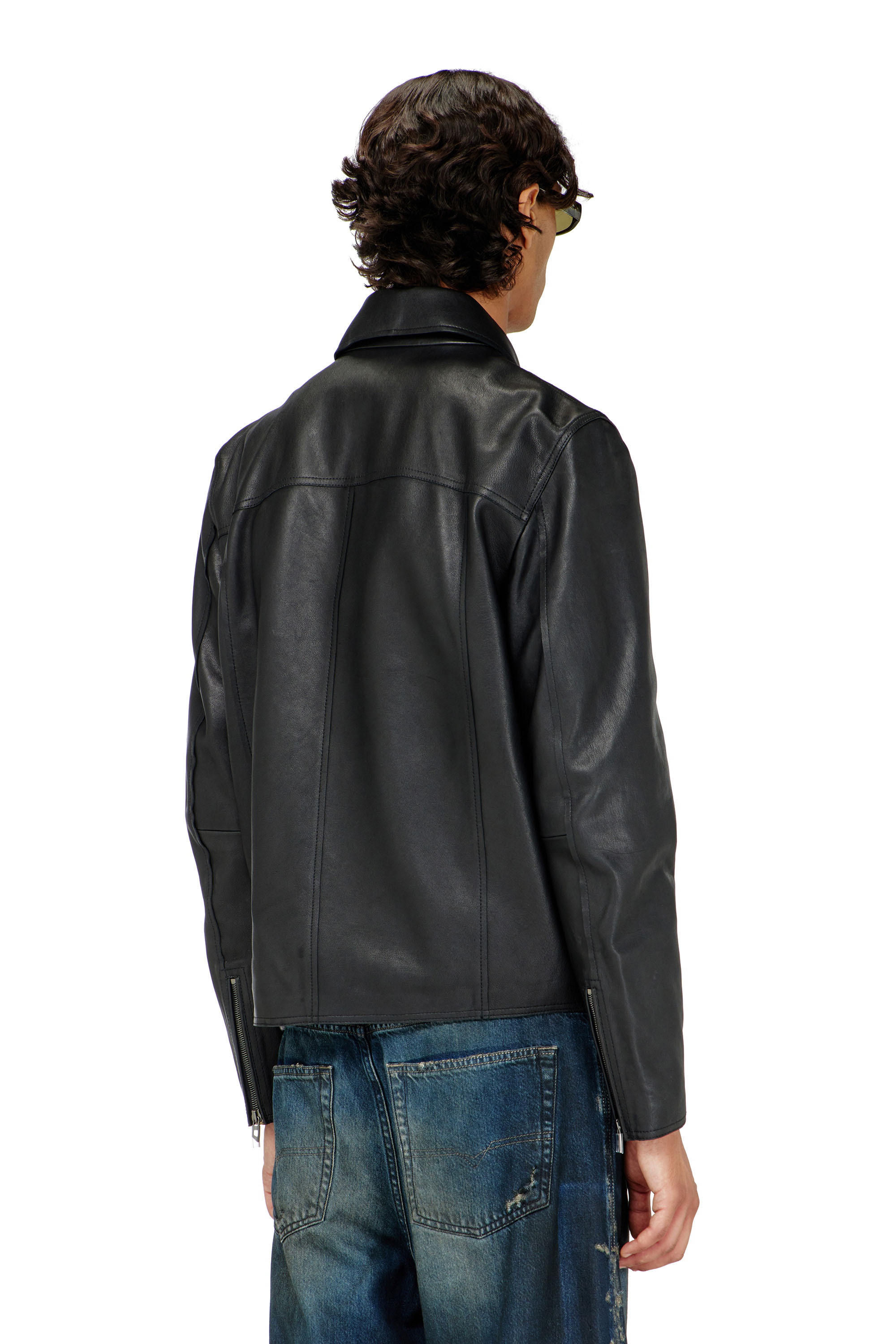 Diesel - L-KORN-A, Giacca in pelle con logo Oval D a rilievo Uomo in Nero - 4