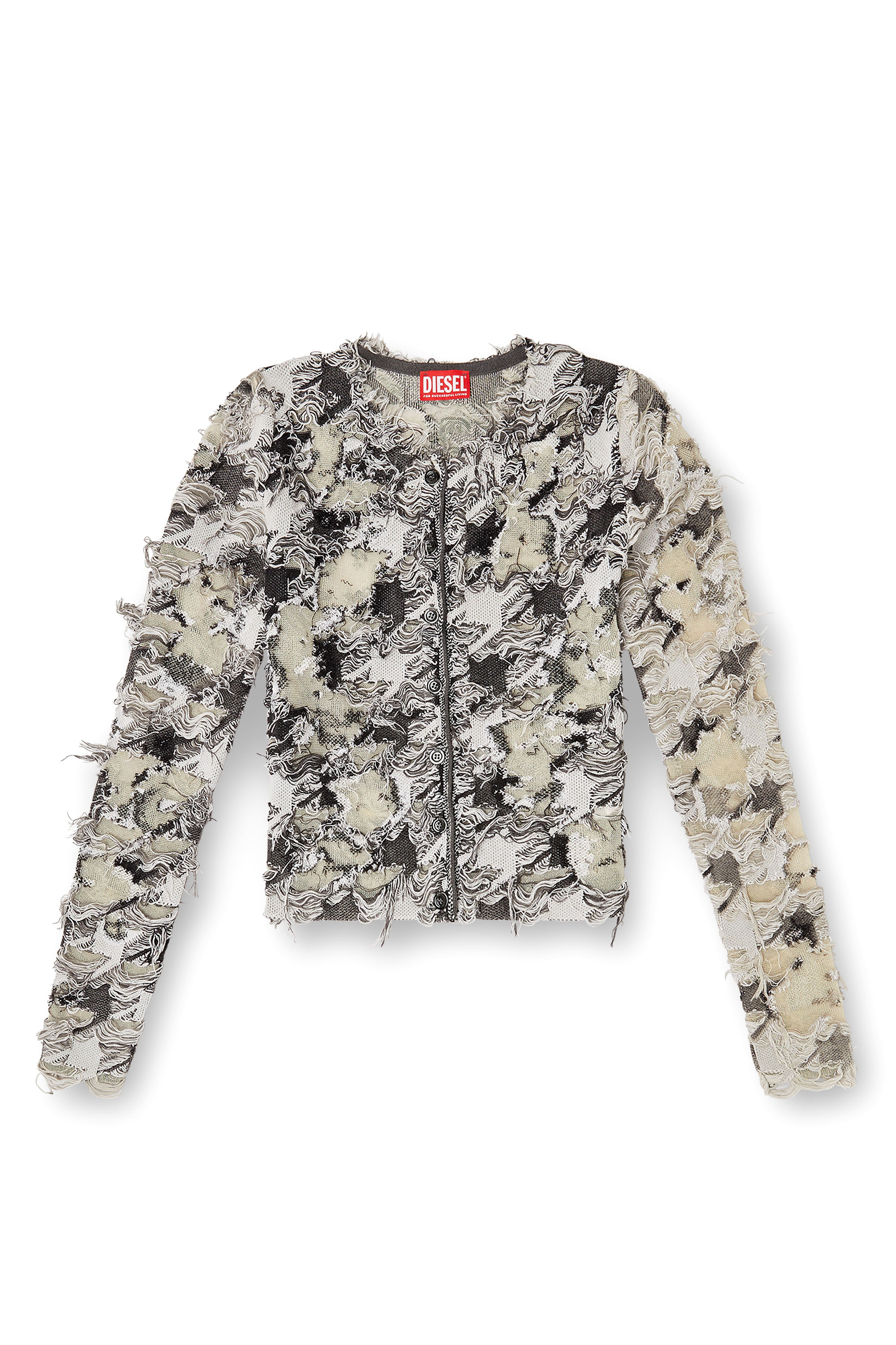 Diesel - M-SIBYLLA, Damen Strickjacke aus Dévoré-Hahnentritt-Jacquard in Grau/Weiss - 3
