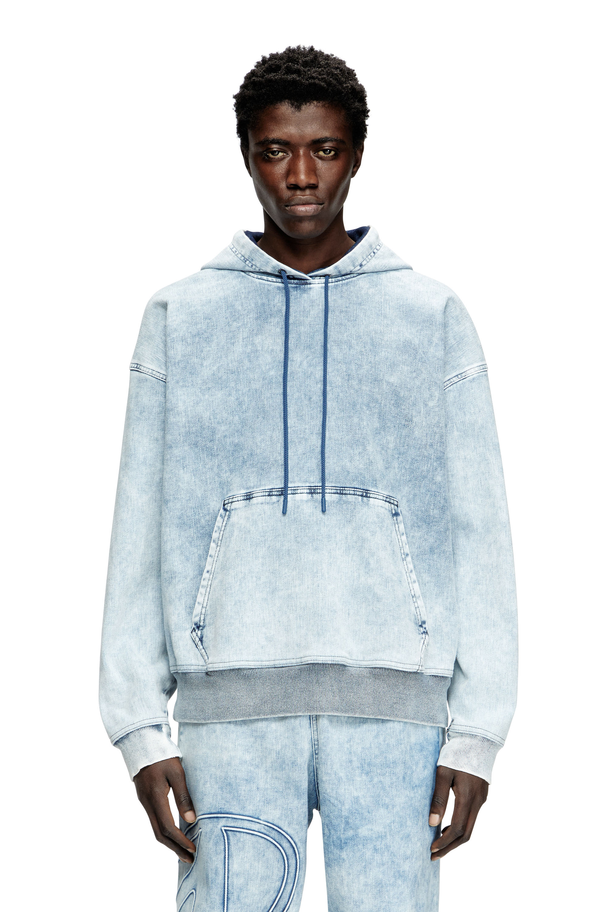Diesel - D-REBBIT-S-TRACK, Sweatshirt à capuche en denim marbré Mixte in Bleu - 3