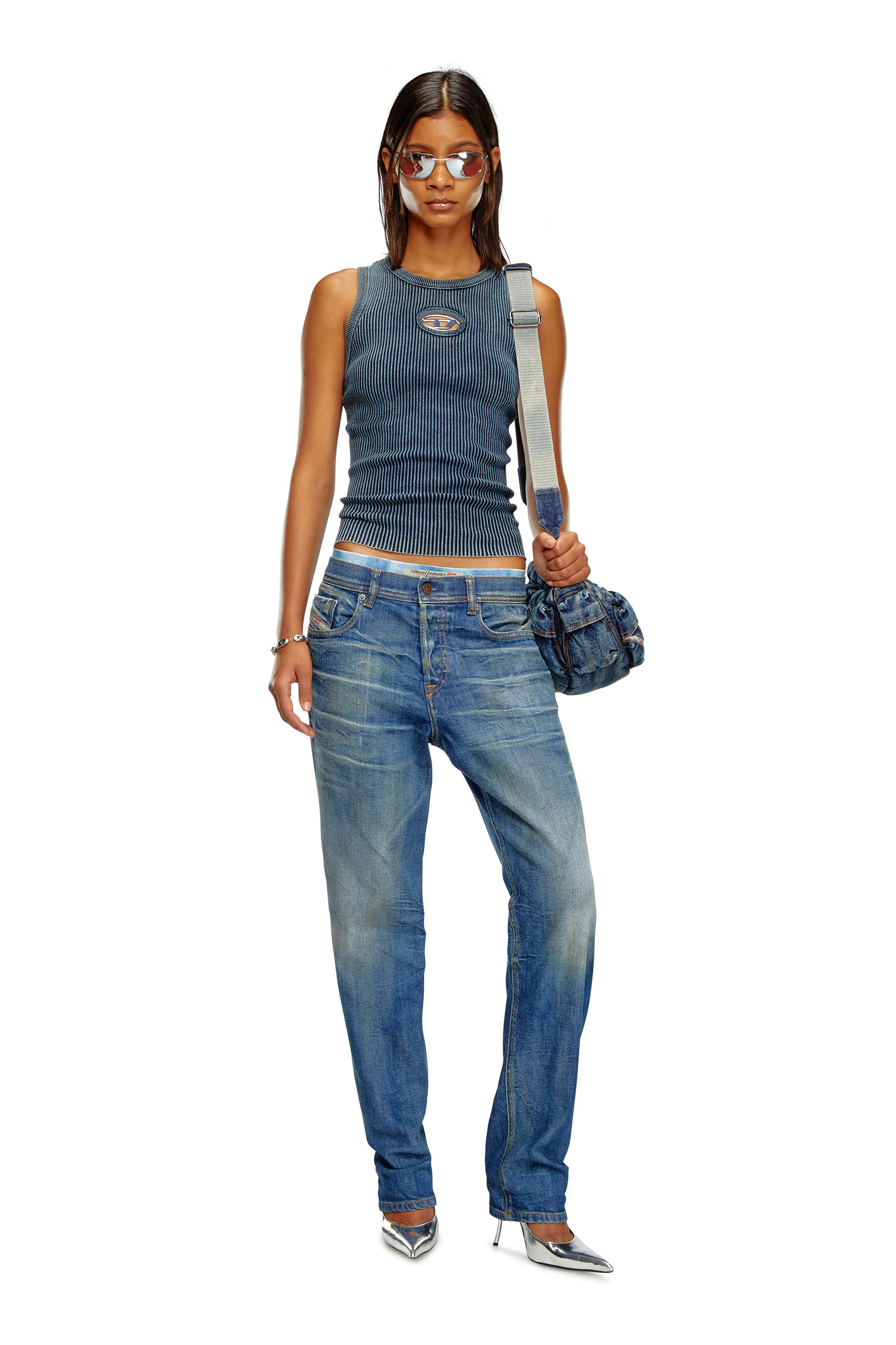 Diesel - M-ANCHOR-A-SL, Donna Canotta a coste con Oval D in Blu - Image 2