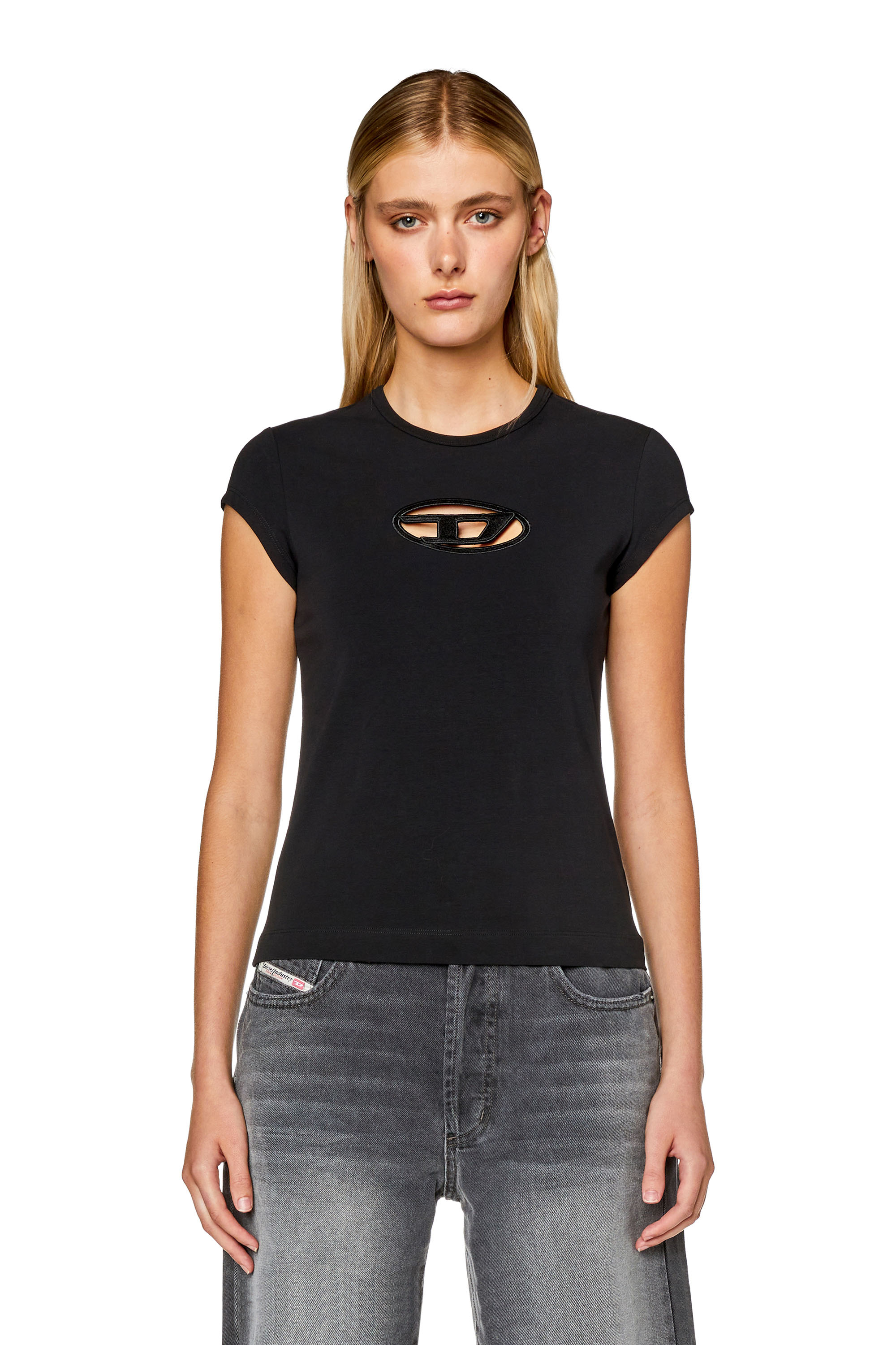 Diesel - T-ANGIE, T-shirt con logo peekaboo Donna in Nero - 5