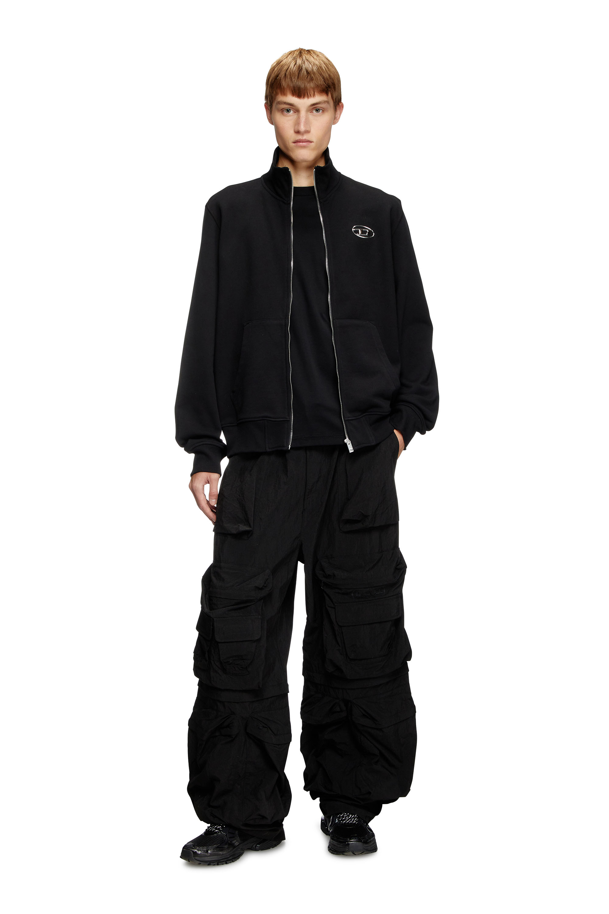 Diesel - S-GINNI-ZIP-OD, Felpa con zip e logo metallizzato Uomo in Nero - 1