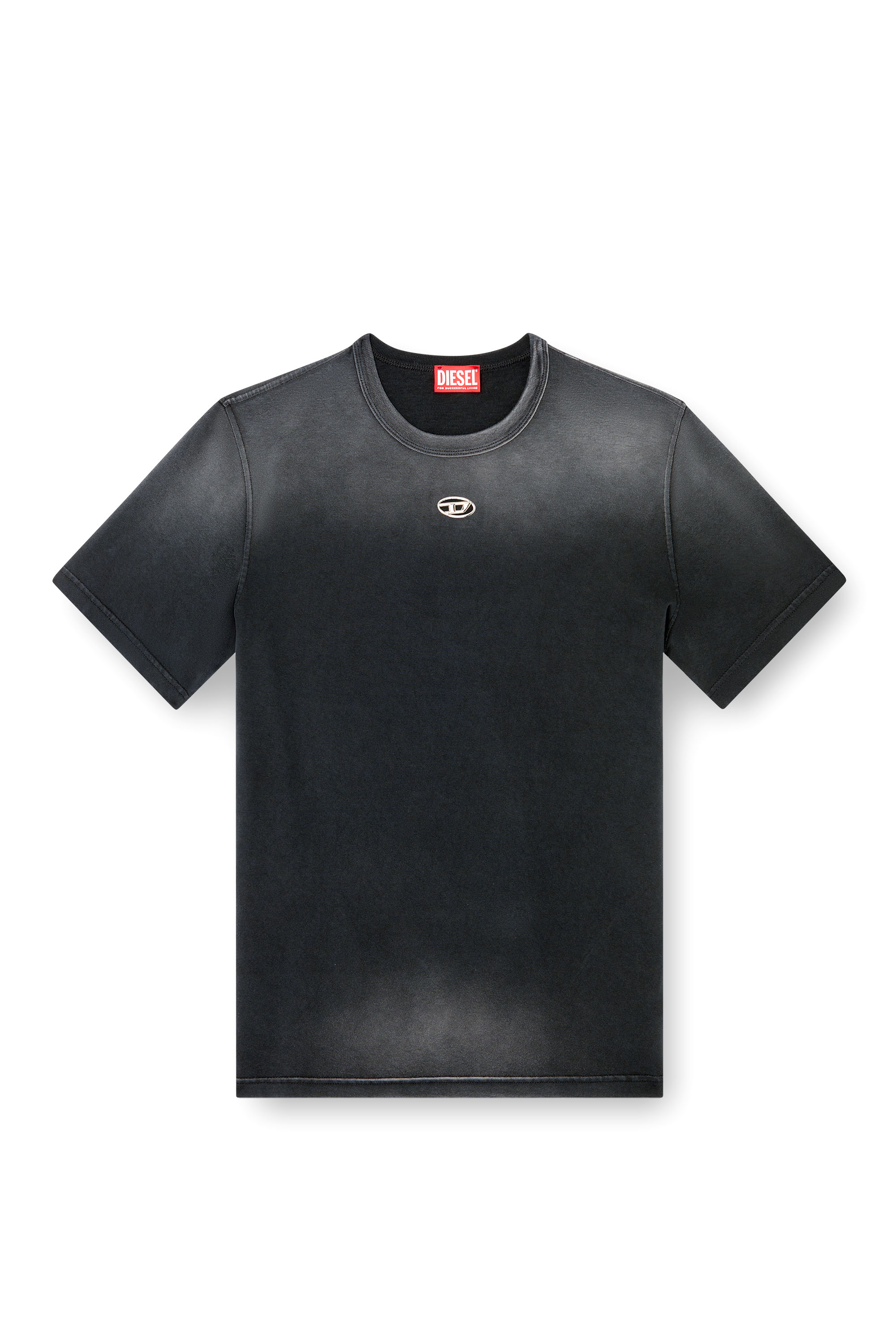 Diesel - T-ADJUST-T1, T-shirt délavé avec cut-out à logo Oval D Homme in Noir - 2