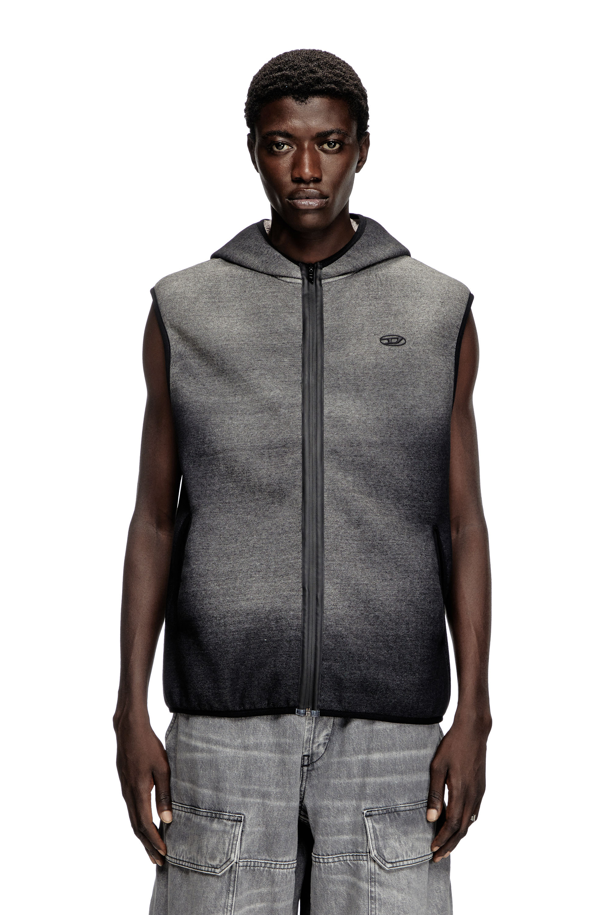 Diesel - S-HAKY, Gilet con cappuccio in denim jacquard Unisex in Nero - 1