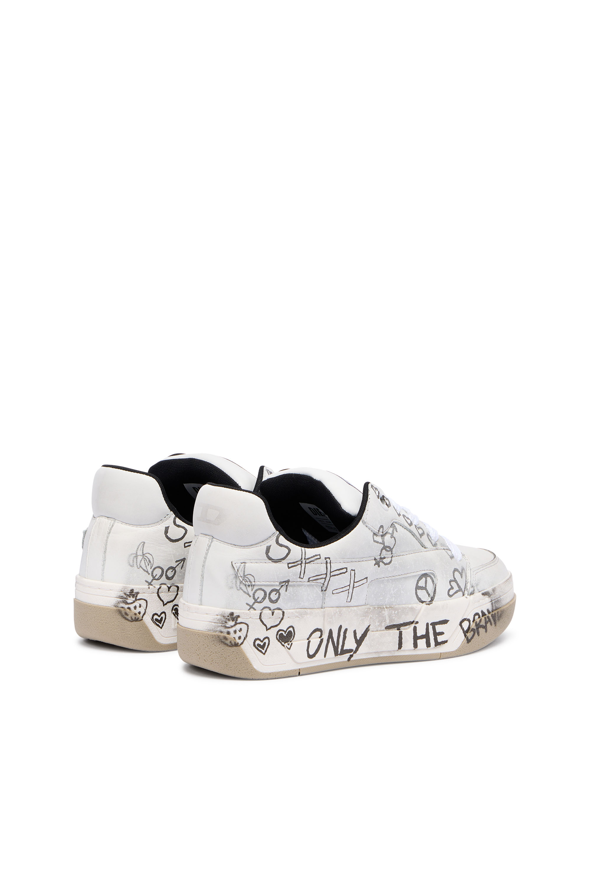 Diesel - S-D-OLLIE LOW W, D-Ollie-Baskets en cuir avec imprim&eacute; graffiti Femme in Blanc - 3