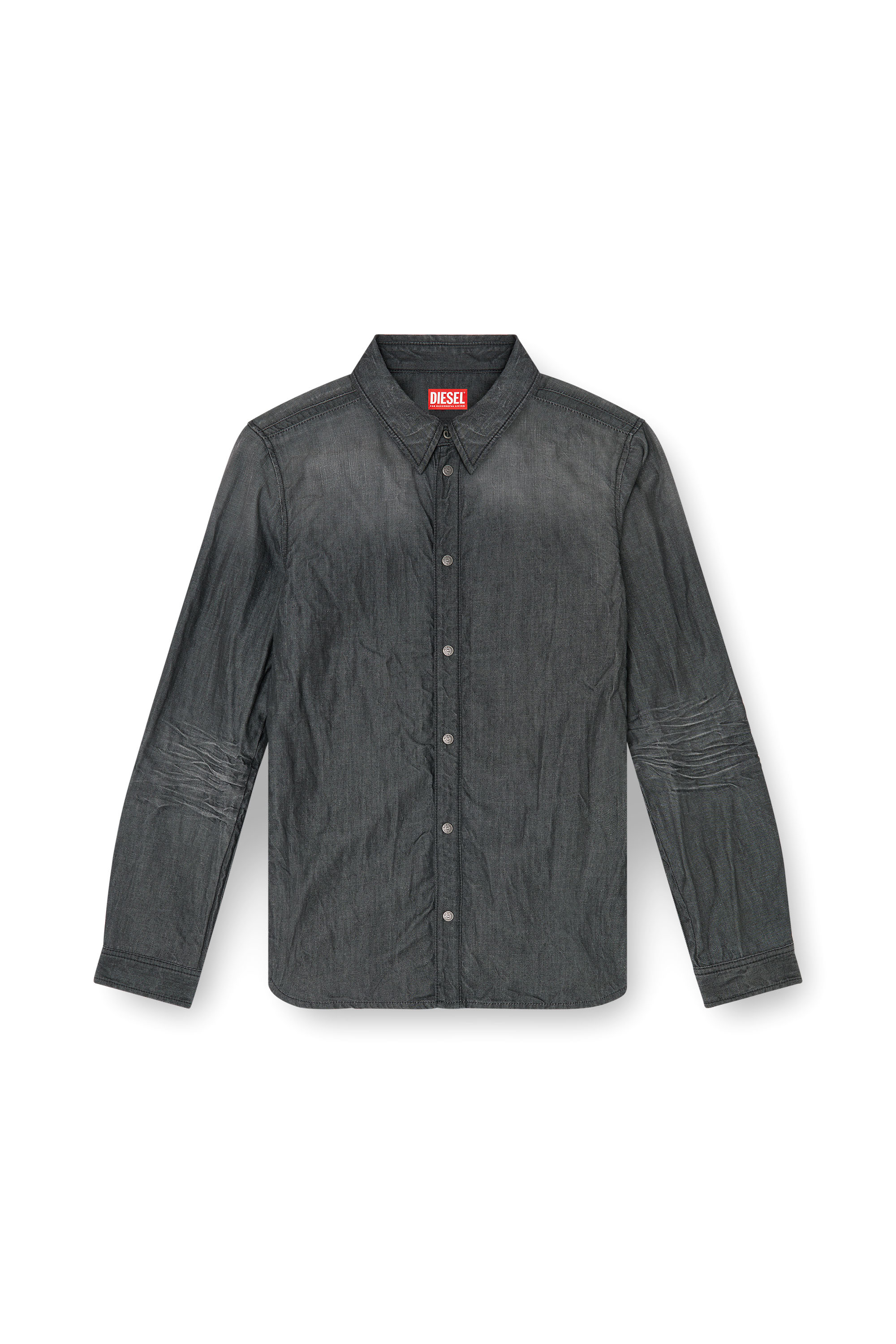 Diesel - D-SYNAR-FSJ2, Herren Hemd aus geknittertem Denim in Schwarz/Dunkelgrau - 3