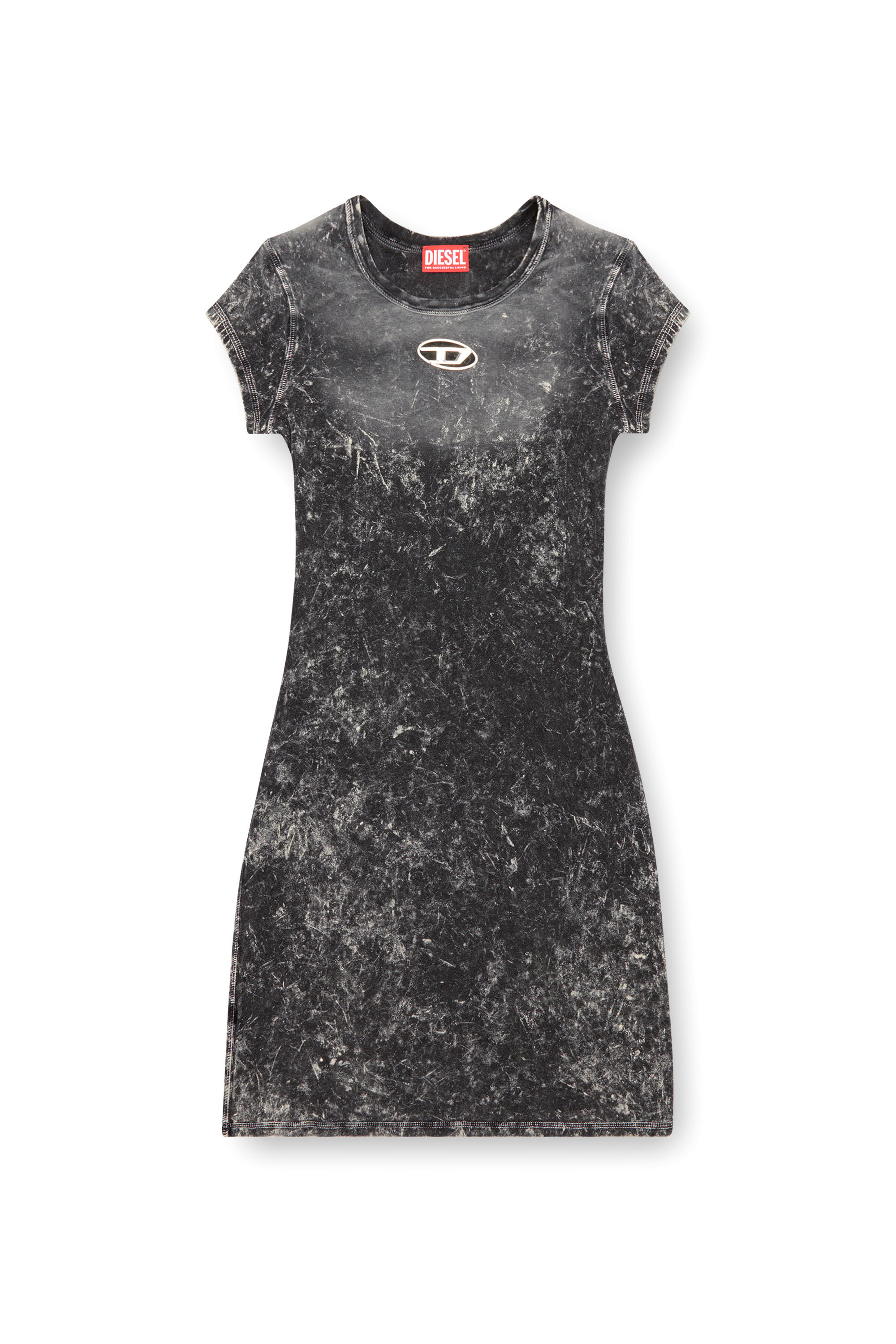 Diesel - D-ANGIEL-P1, Damen Kurzes Kleid aus marmoriertem Stretch-Jersey in Schwarz - Image 1