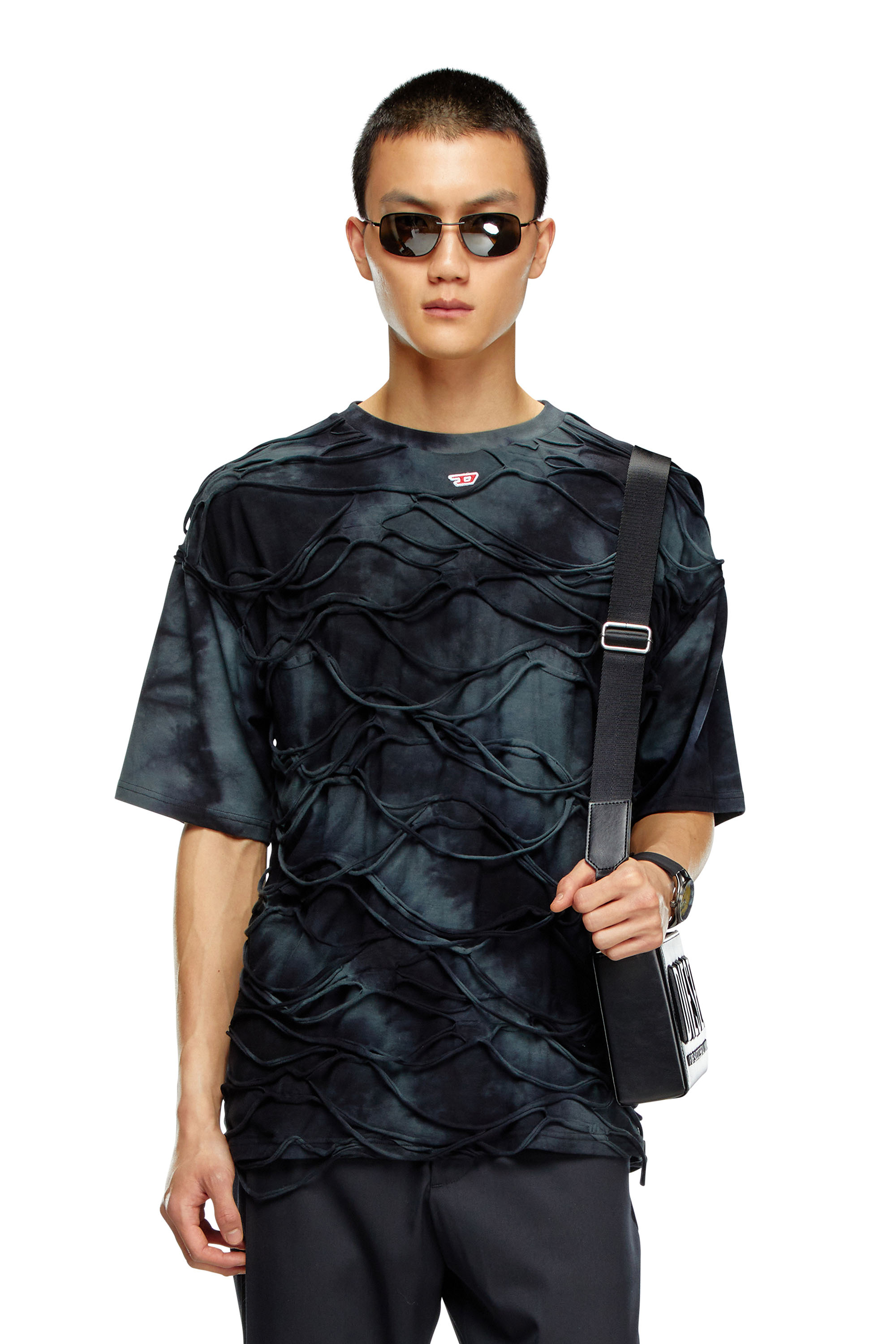 Diesel - T-BOXKET, Uomo T-shirt tie-dye con fili fluttuanti in Nero - Image 1