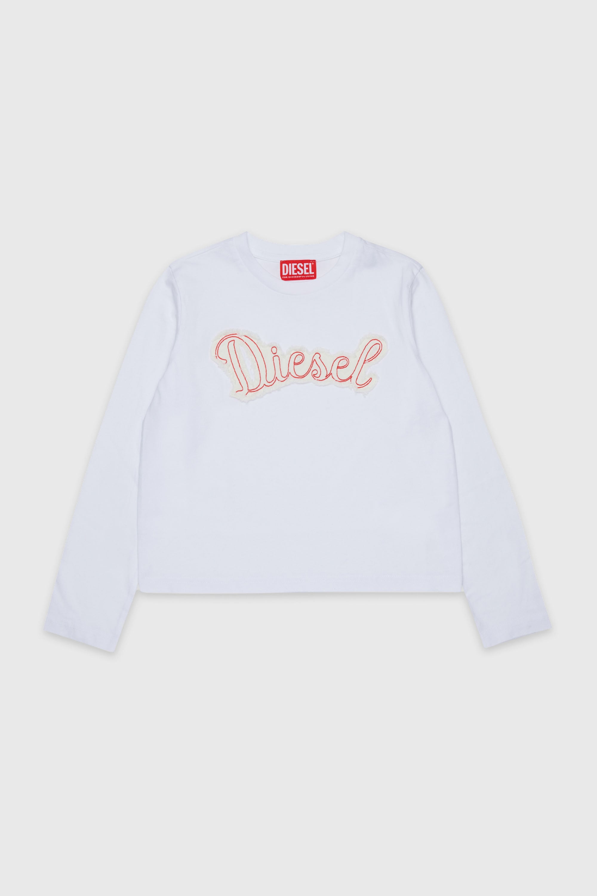 Diesel - TLIBBY, T-shirt a manica lunga con patch logo sfrangiato Donna in Bianco - 1