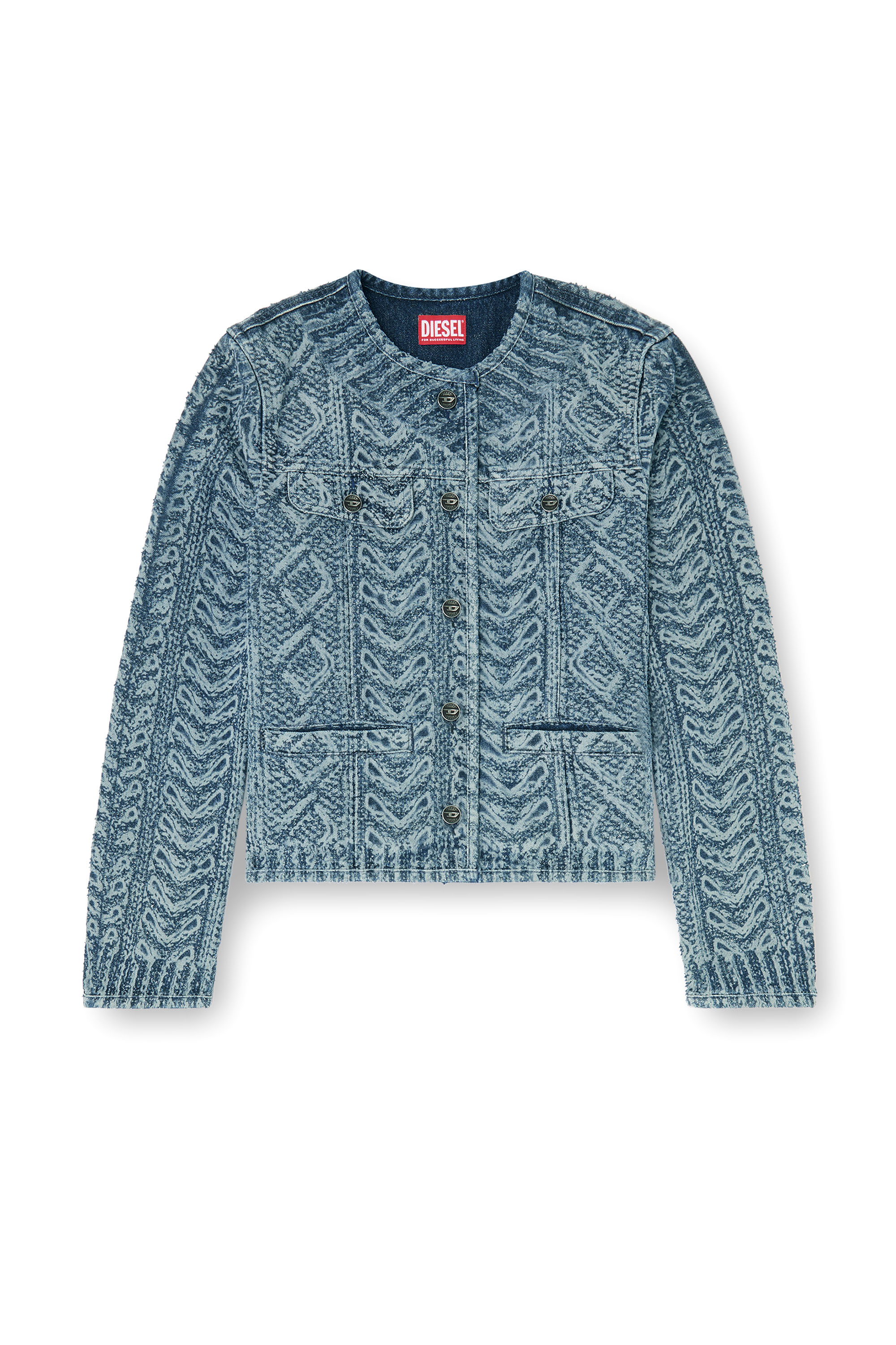 Diesel - DE-GRAFY-S2, Giacca senza collo in denim effetto maglia a trecce Donna in Blu - 3