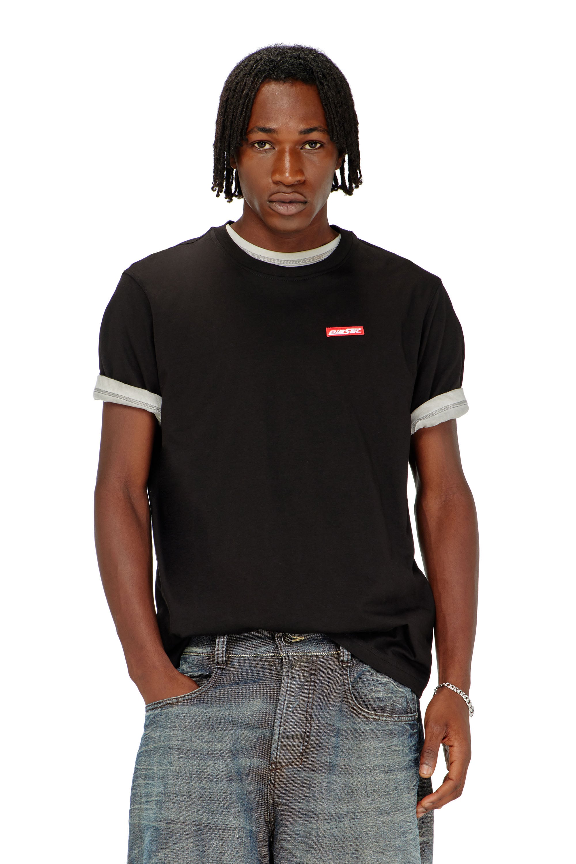 Diesel - T-ADJUST-AA12, Herren T-Shirt aus Baumwolle mit Logo patch in Schwarz - 1