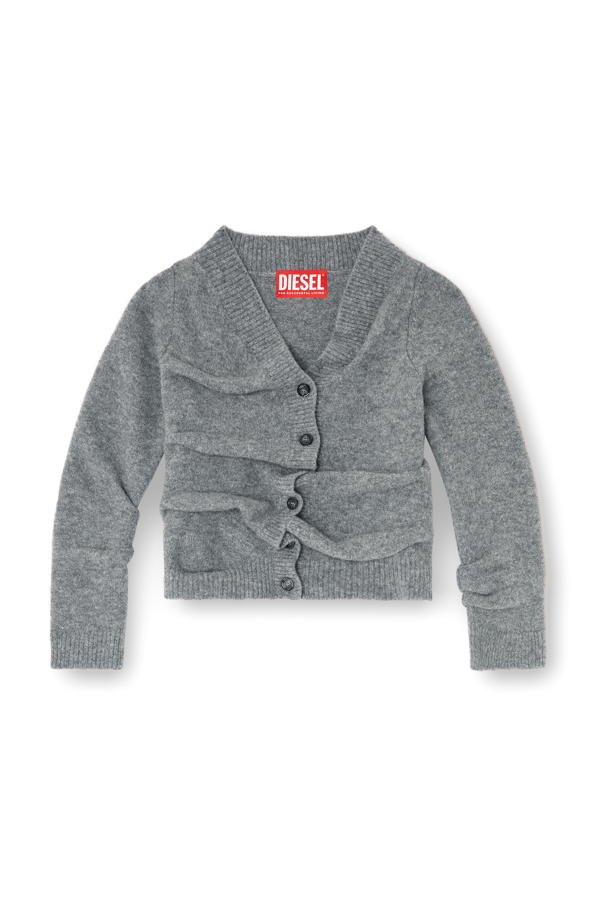 Diesel - M-AVA, Cardigan cropped in maglia wrinkled lavorata a caldo Donna in Grigio - 4