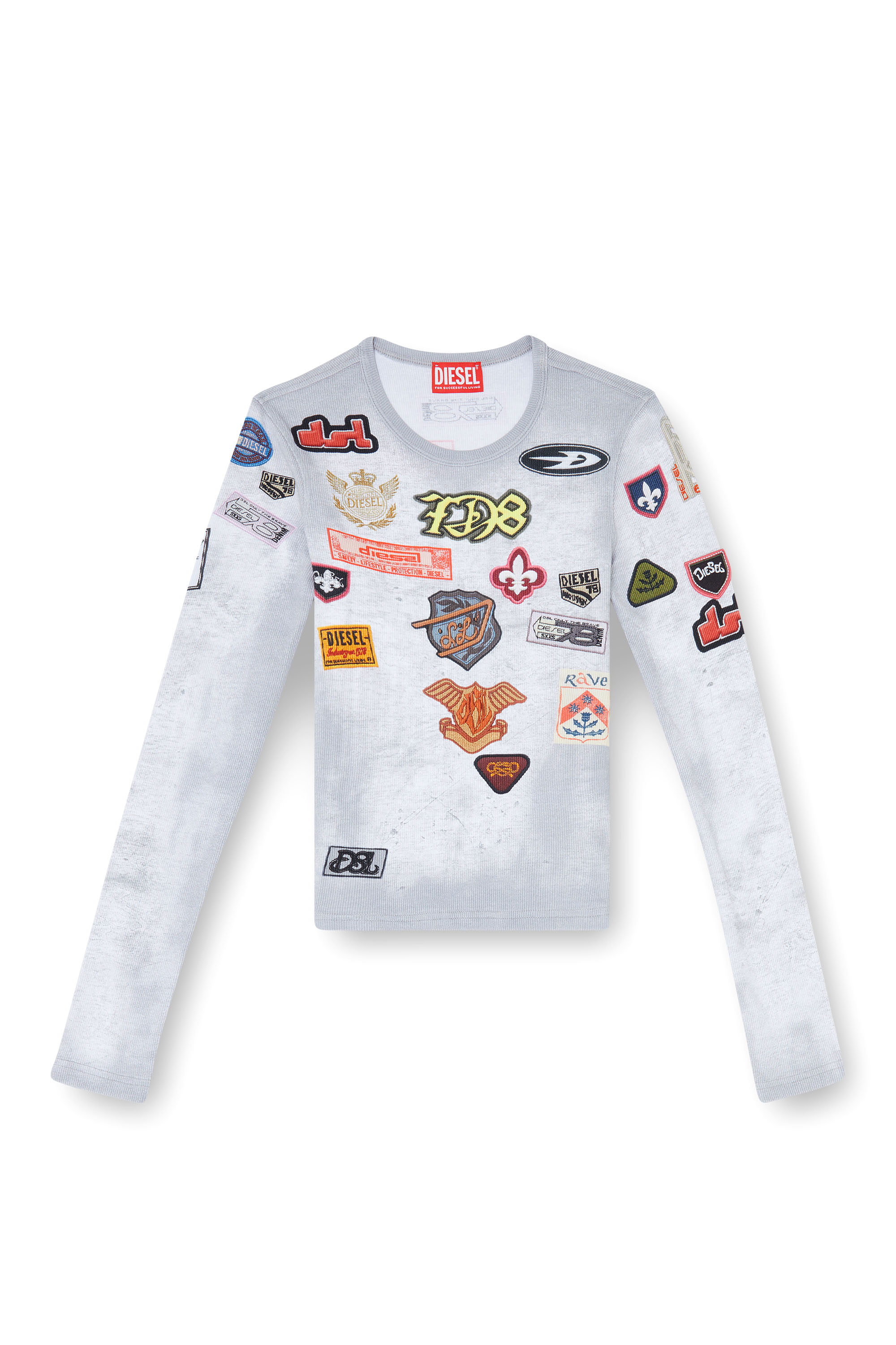 Diesel - T-ELE-LONGSLEEVE, Top en jersey c&ocirc;tel&eacute; avec imprim&eacute; patch all-over Femme in ToBeDefined - 3