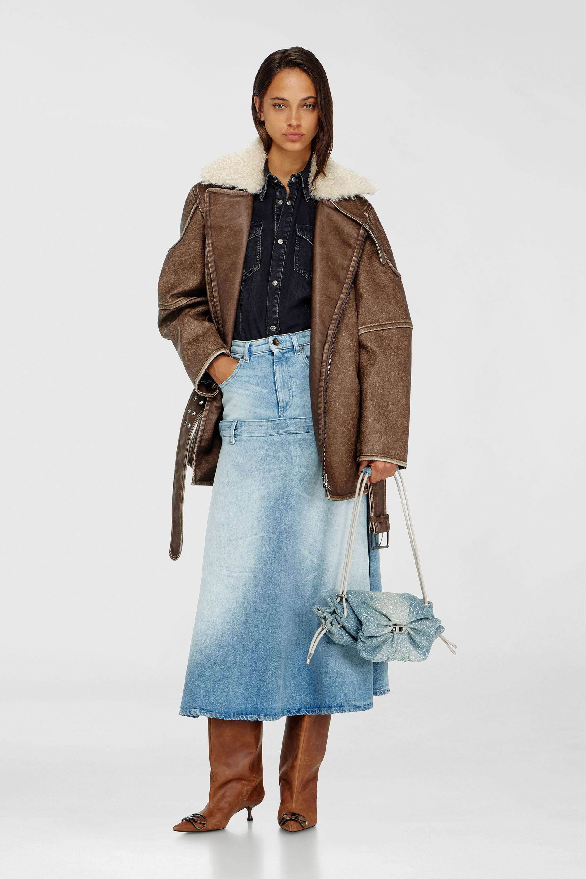 Diesel - G-EYSER, Cappotto doppiopetto stile aviator-biker Donna in Marrone - 2