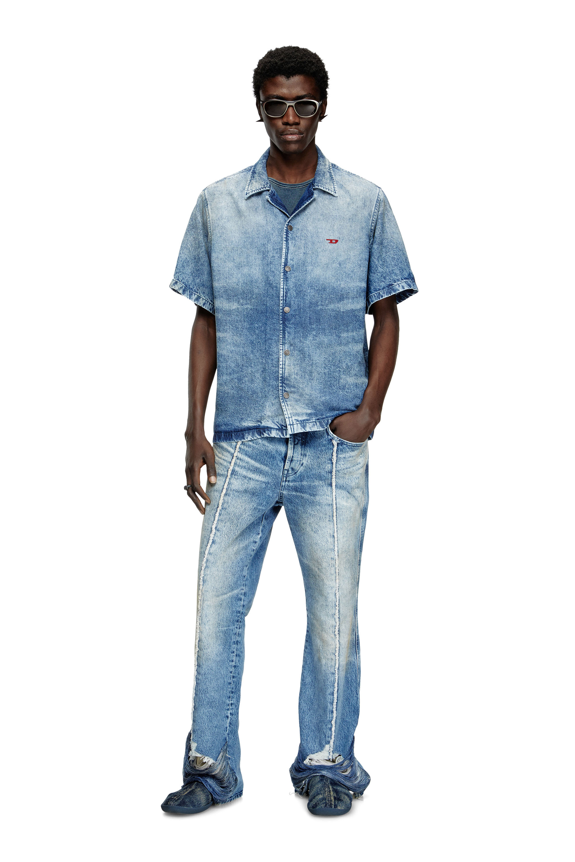 Diesel - D-NABIL-FSG, Chemise bowling en denim vieilli Homme in Bleu - 2