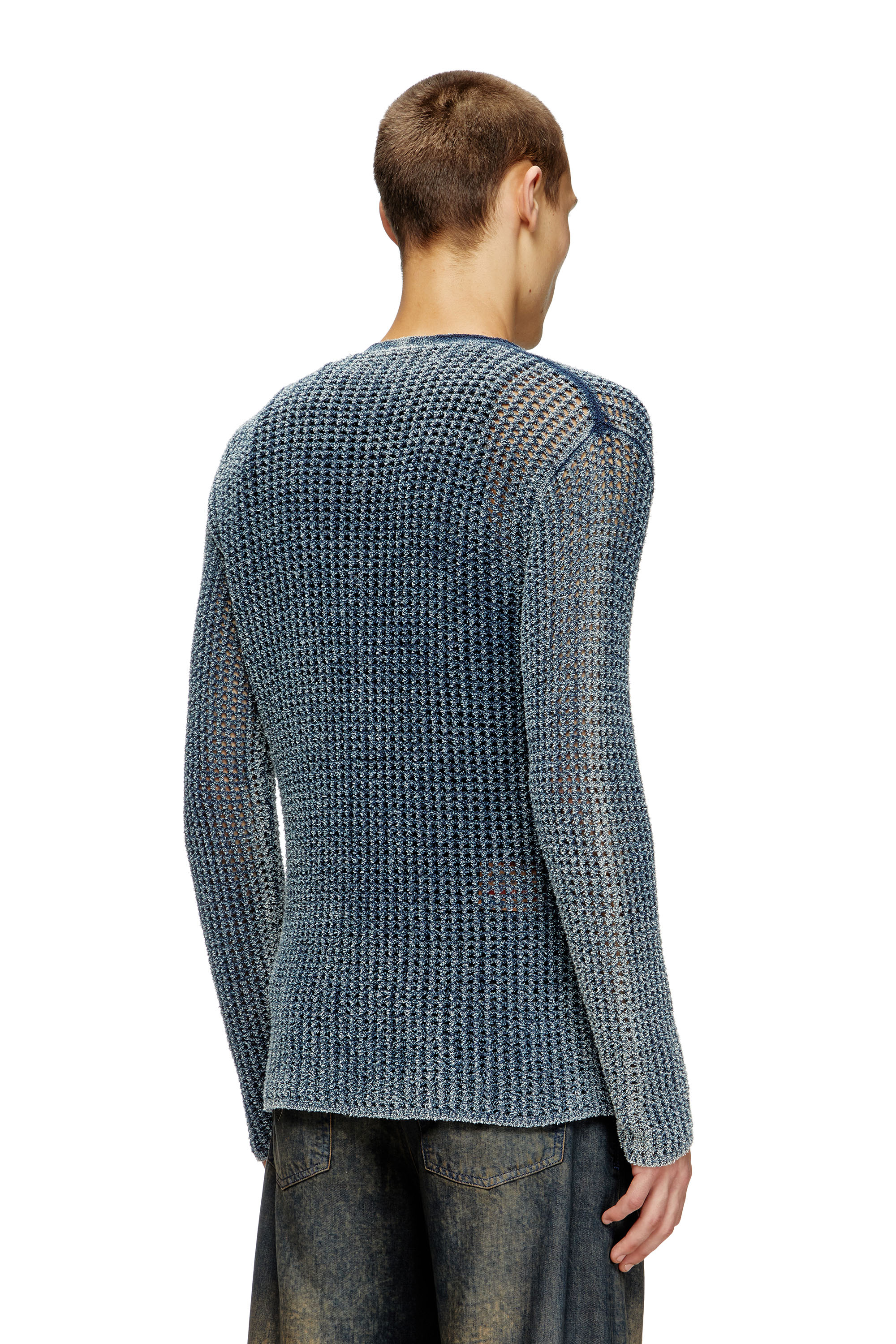 Diesel - K-REDRAM, Cardigan en maille mesh en fil de denim Homme in Bleu - 4