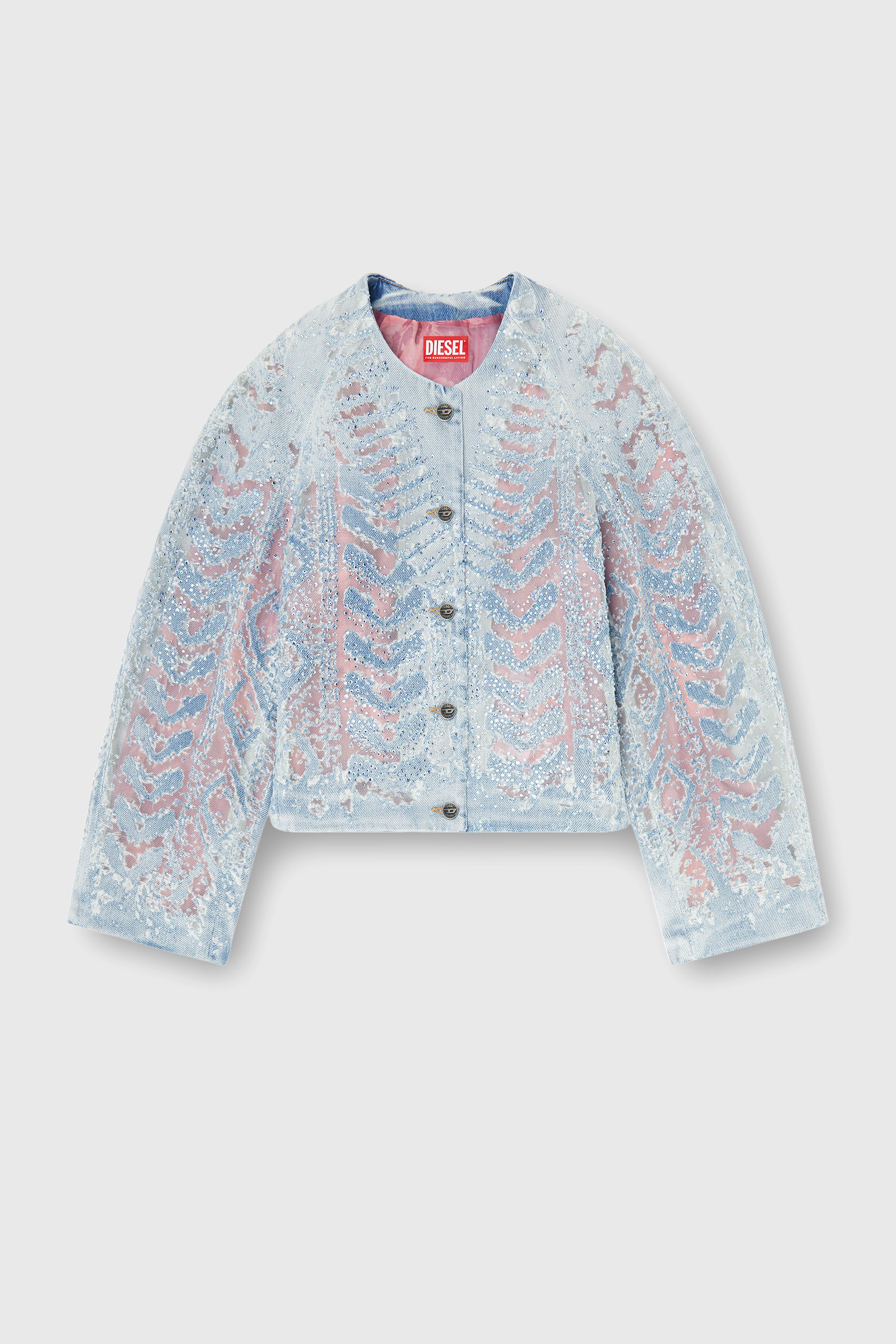 Diesel - DE-SOLIXIA-S, Veste en denim microstone devor&eacute; Femme in Bleu - 2