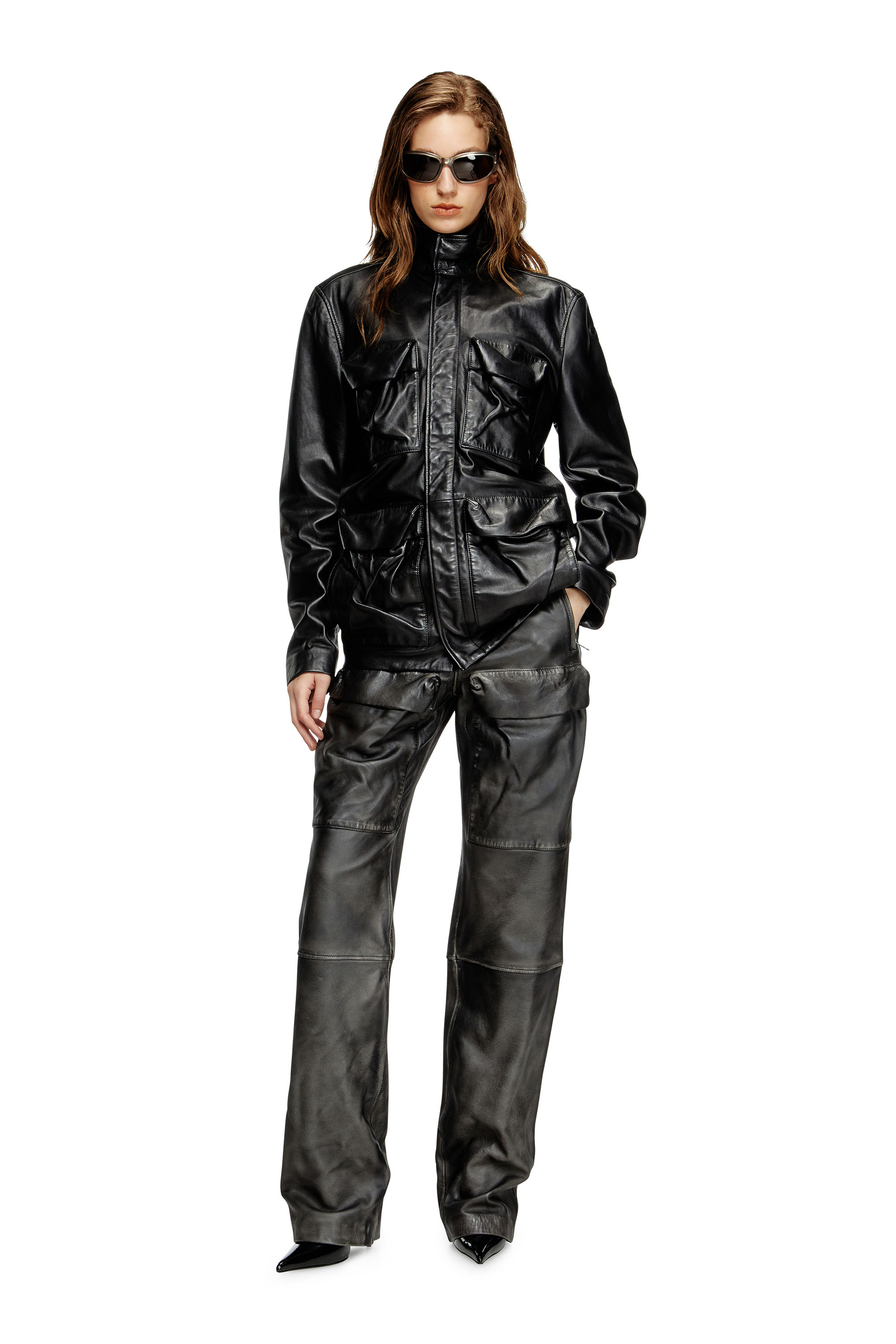 Diesel - L-GAST, Veste en cuir avec poches utility Mixte in Noir - 7