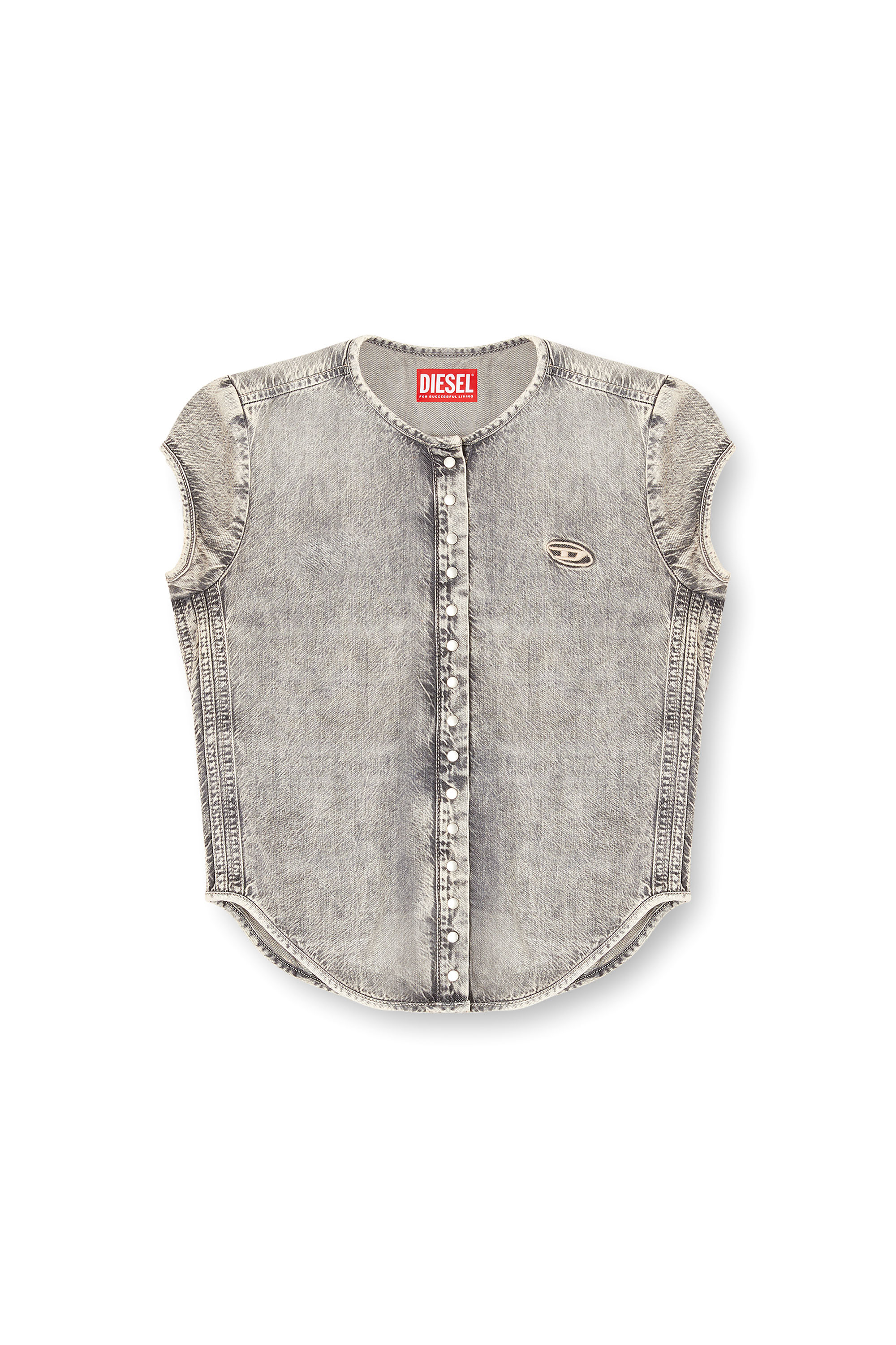 Diesel - DE-ROSET-S, Chemise en denim &agrave; manches courtes avec des rayures sportives Femme in ToBeDefined - 3