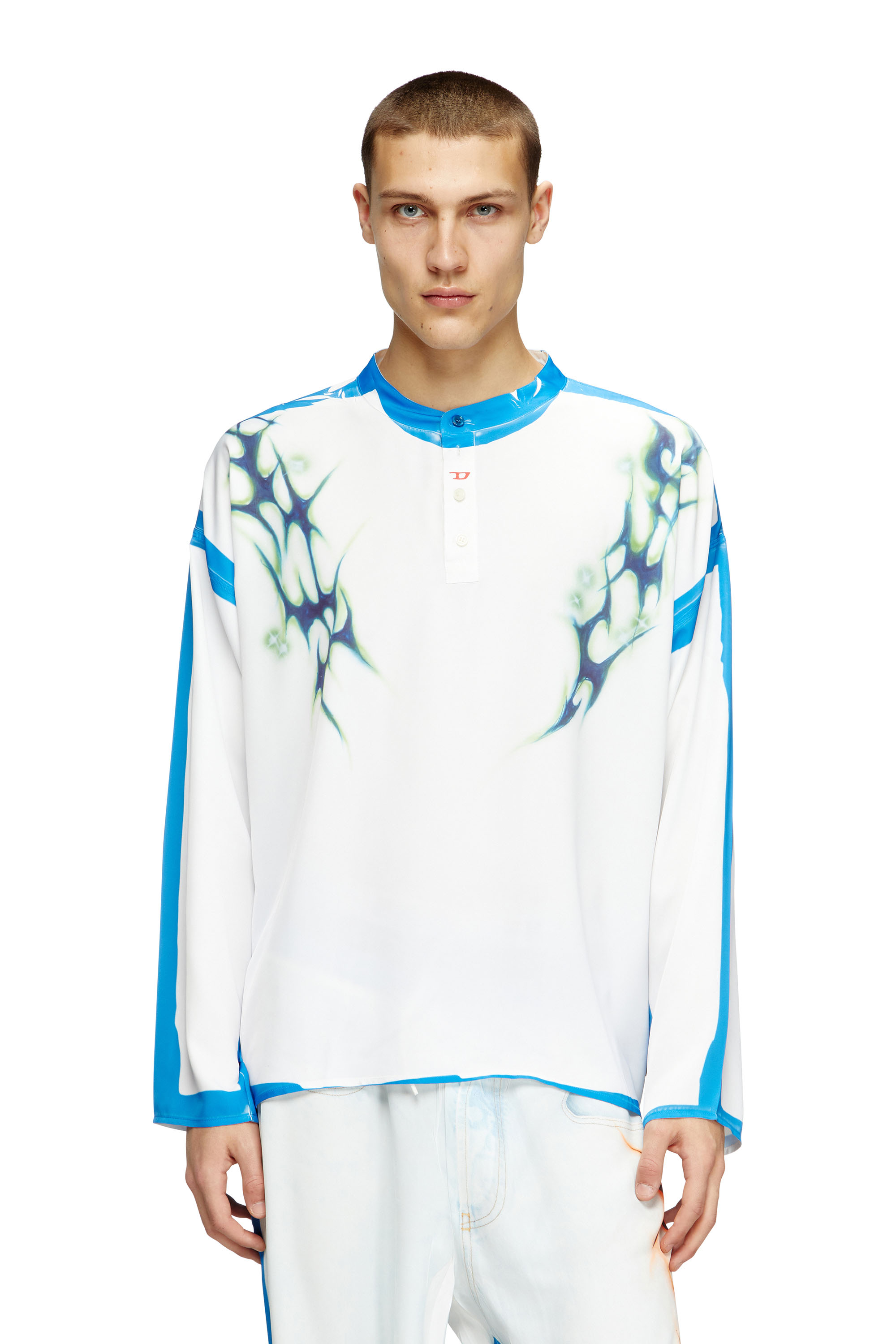 Diesel - T-OLAVI-A-SER-GRAFFITI-JAP, Unisex Langarm-T-Shirt mit Graffiti-Print in Blau/Weiss - 3