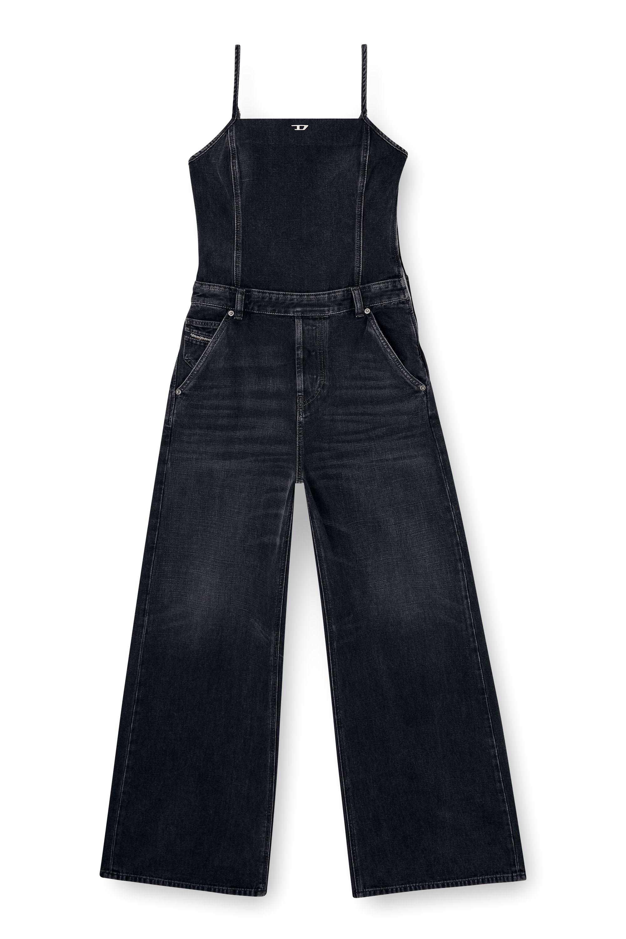 Diesel - DE-VORS, Tuta con spalline in denim batavia Donna in Nero - 2