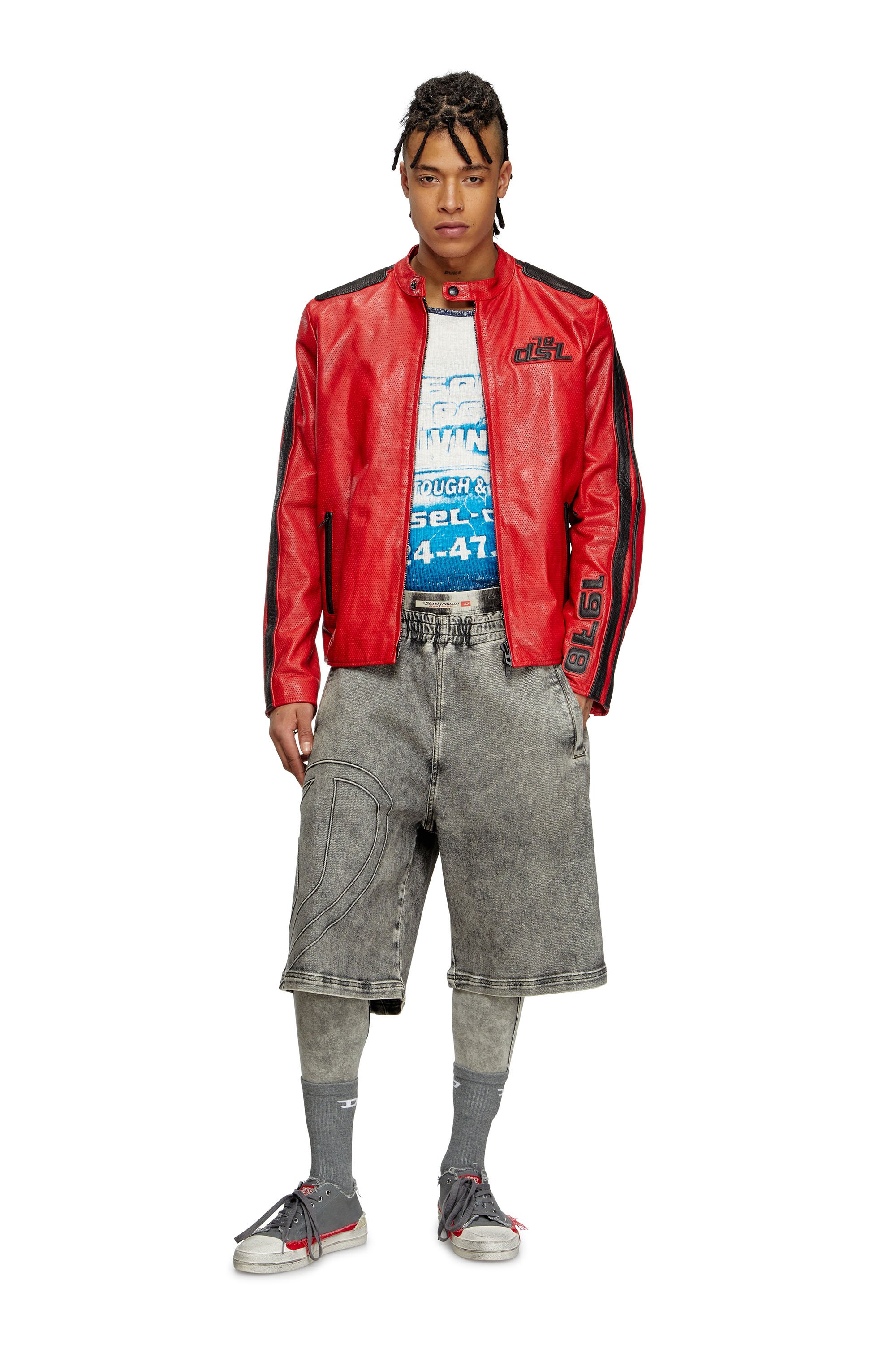 Diesel - L-POP, Unisex Bikerjacke aus perforiertem Leder in Rot - 3