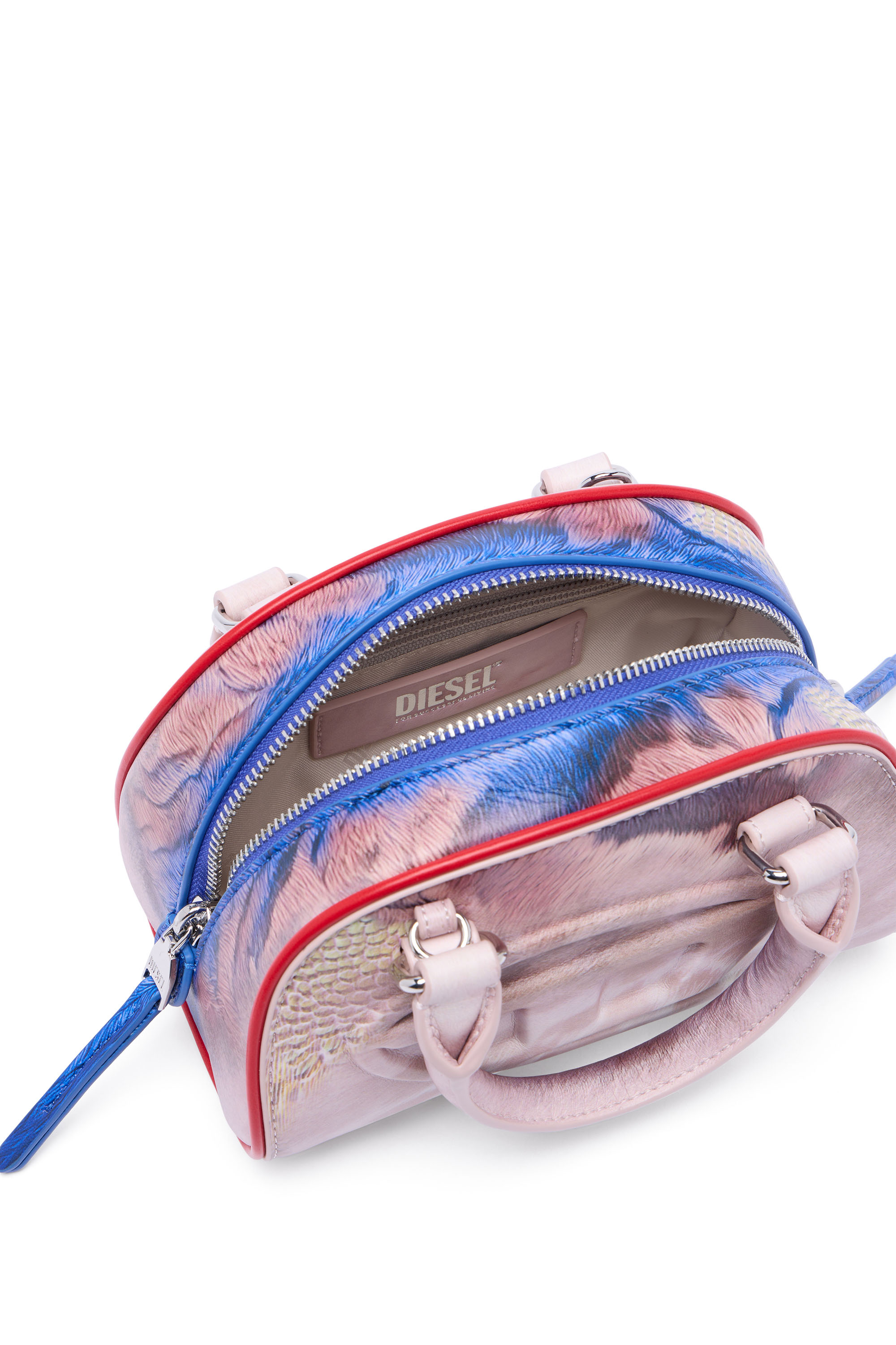 Diesel - 1DR DOME CROSSBODY, Damen 1DR Dome-Mini Bowlingtasche mit Animal-Print in Rosa/Blau - 4