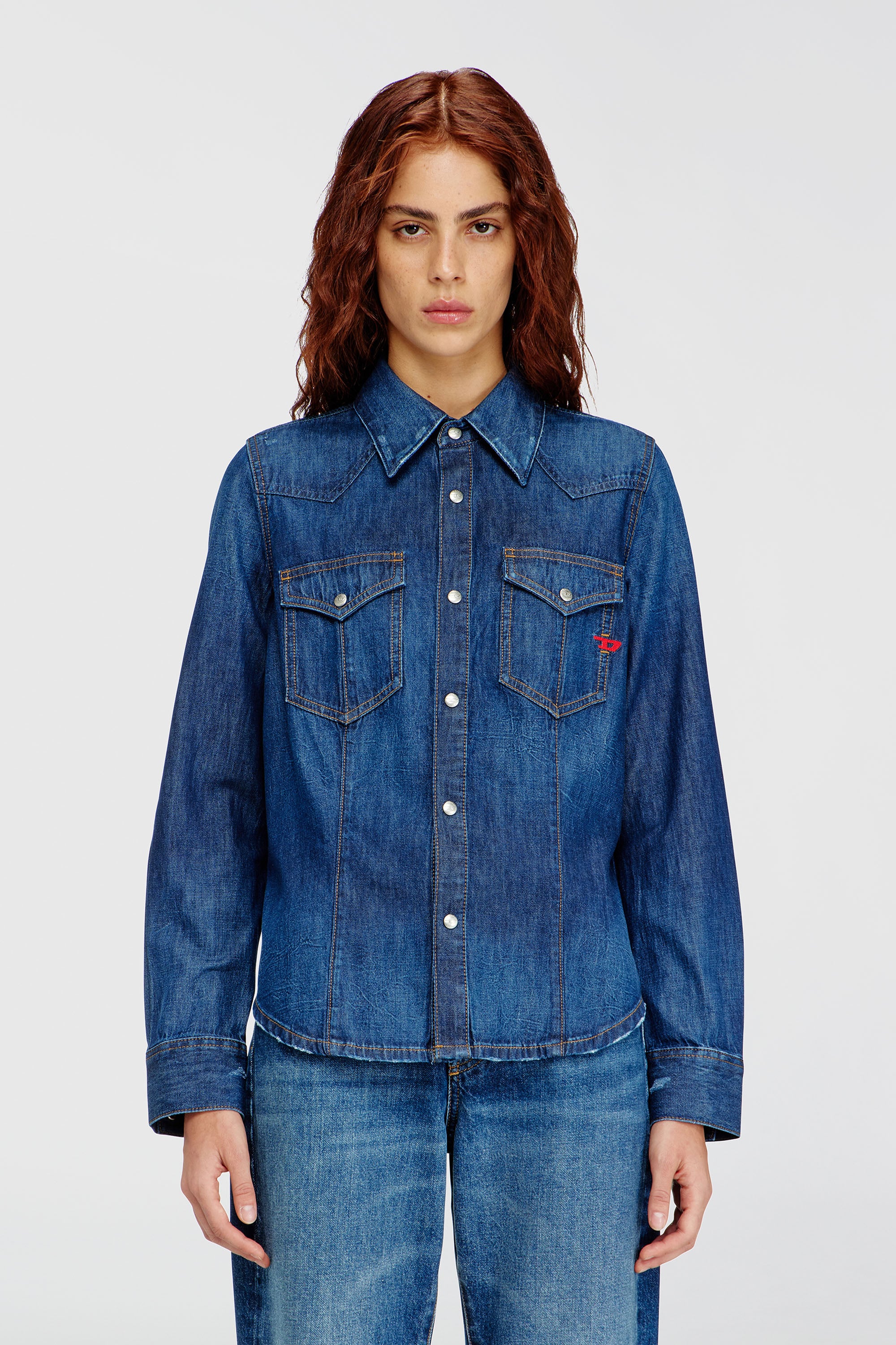 Diesel - DE-WAVES, Chemise western en denim &agrave; lavage propre Femme in Bleu - 1