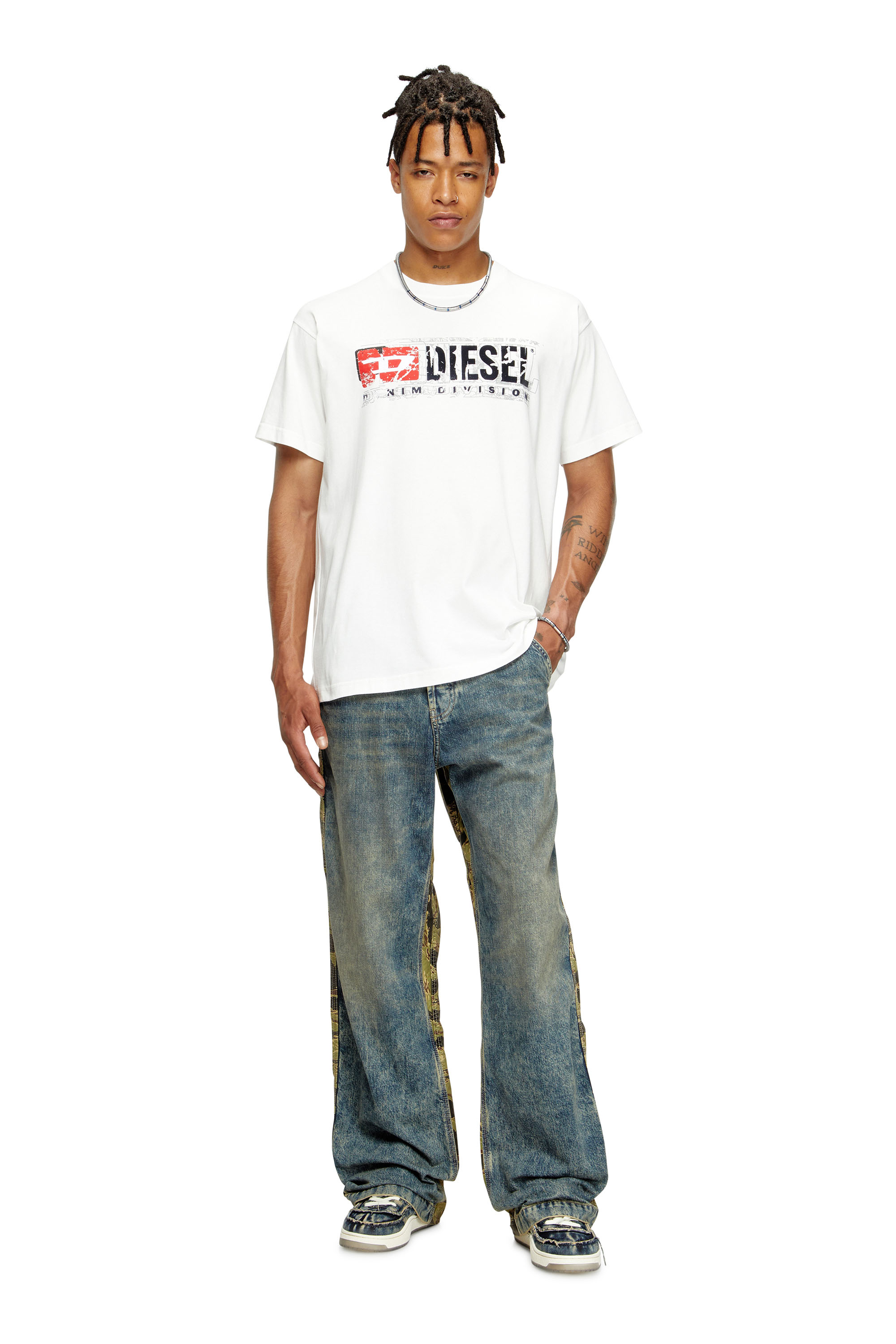 Diesel - T-NORM-T6, Man's T-shirt with flocked Diesel Denim Division logo in White - 1