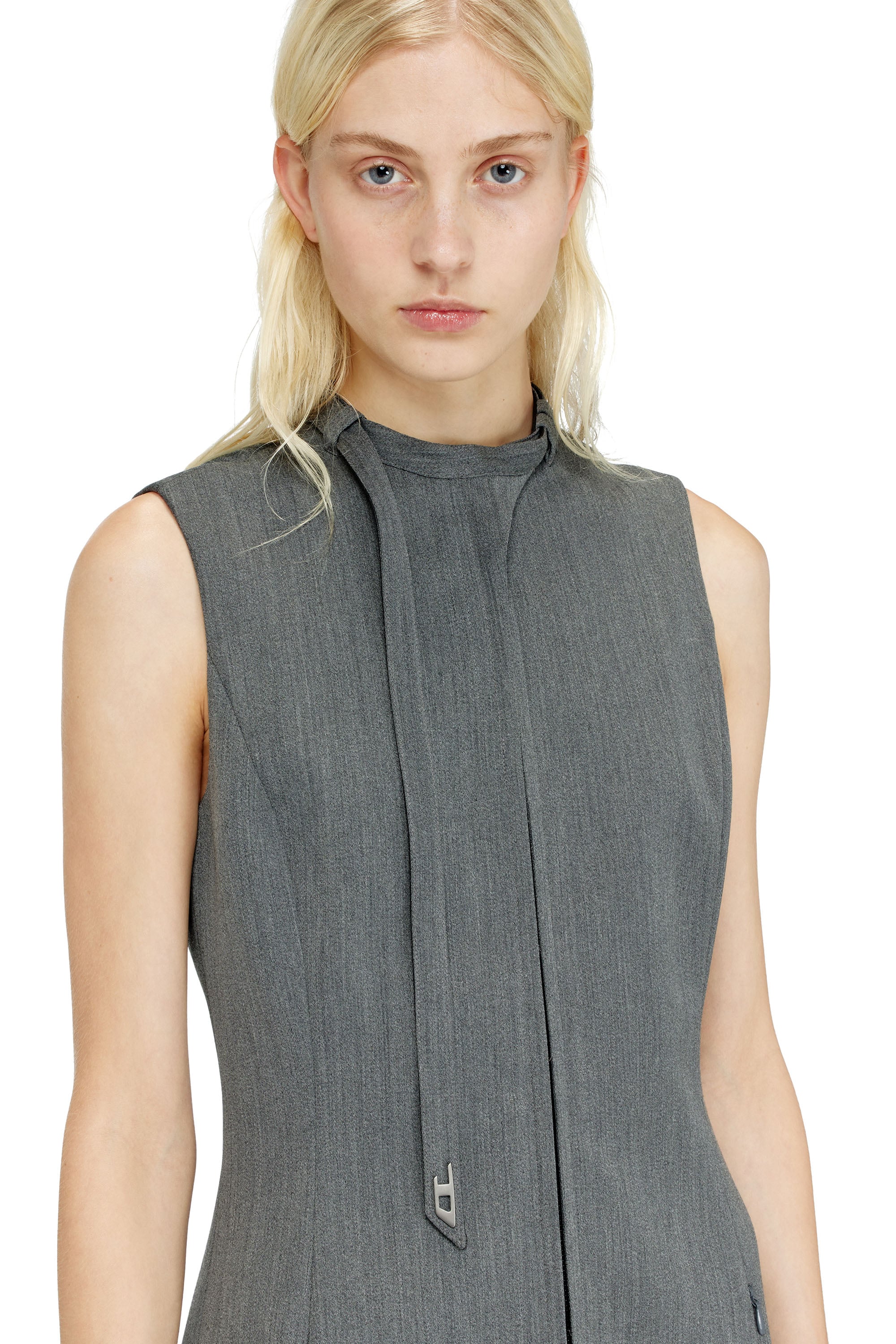 Diesel - D-RUVAN, Robe midi ajust&eacute;e avec col biker Femme in Gris - 4