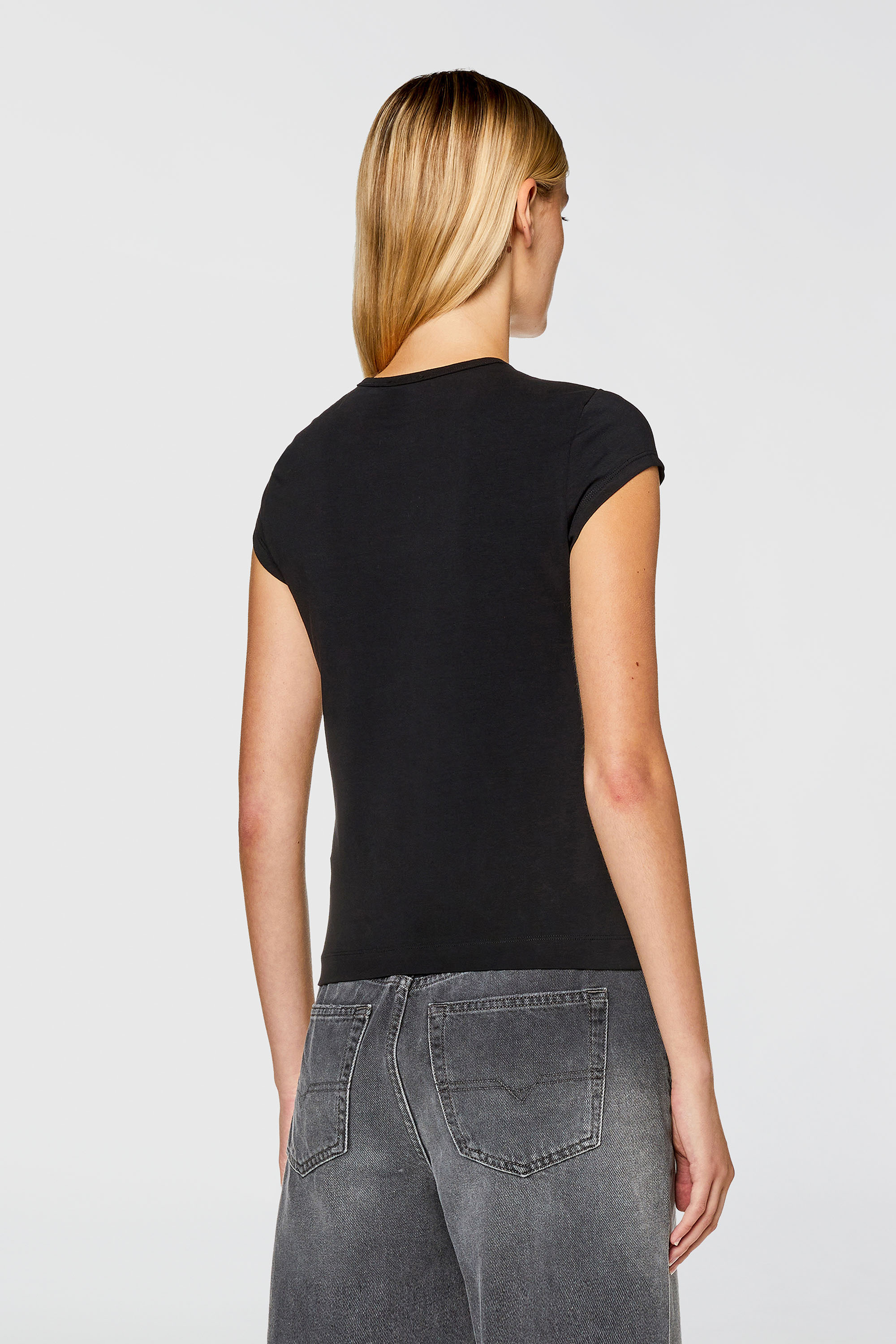 Diesel - T-ANGIE, T-shirt with Oval D logo Donna in Nero - 4
