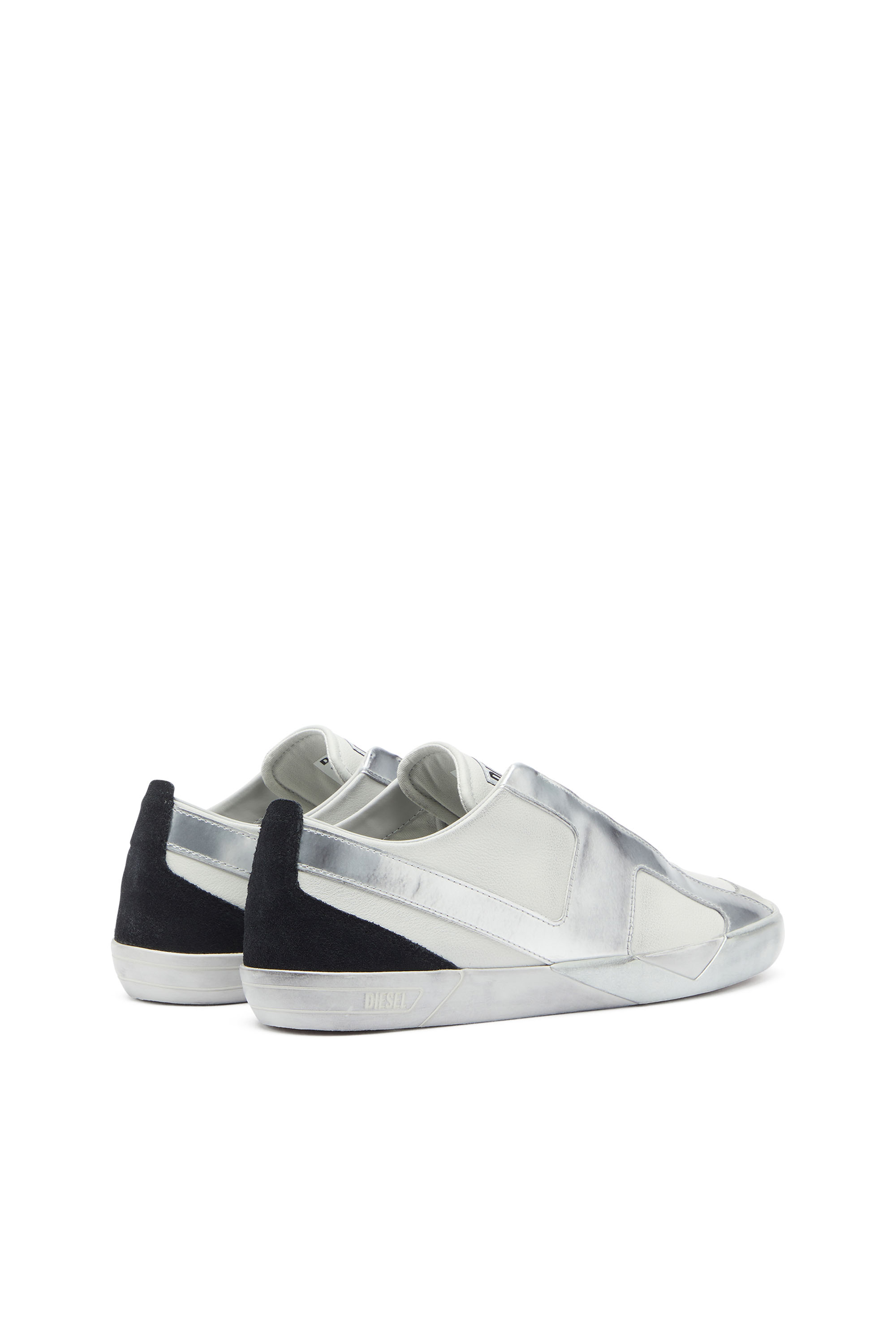 Diesel - S-SLANTE-D LOW, Herren S-Slante-D - Sneaker aus Leder und Velours mit distressed look in Wei&szlig;/Silber - 3