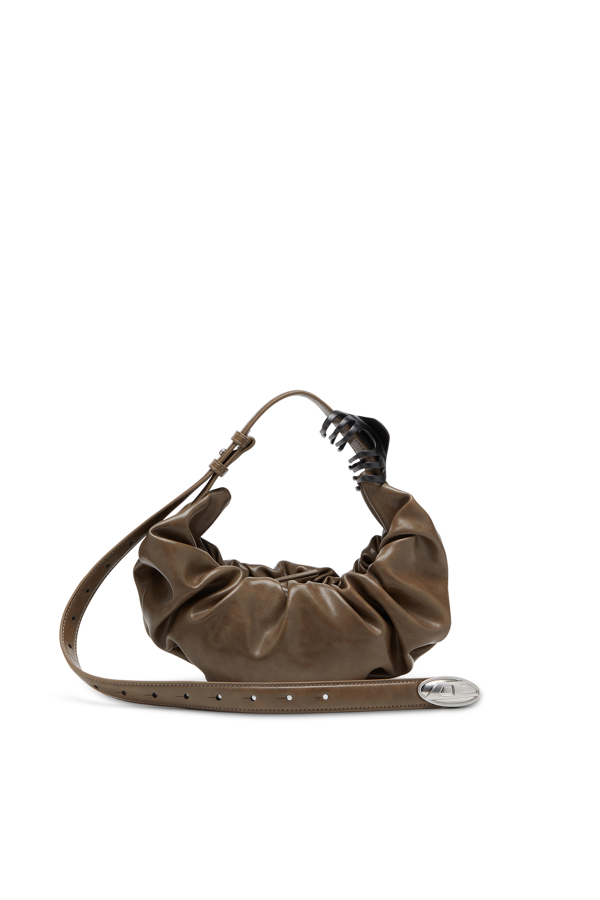 Diesel - GRAB-D HOBO S, Damen Kleine zerknitterte Hobo-Tasche aus glänzendem PU in Braun - 1