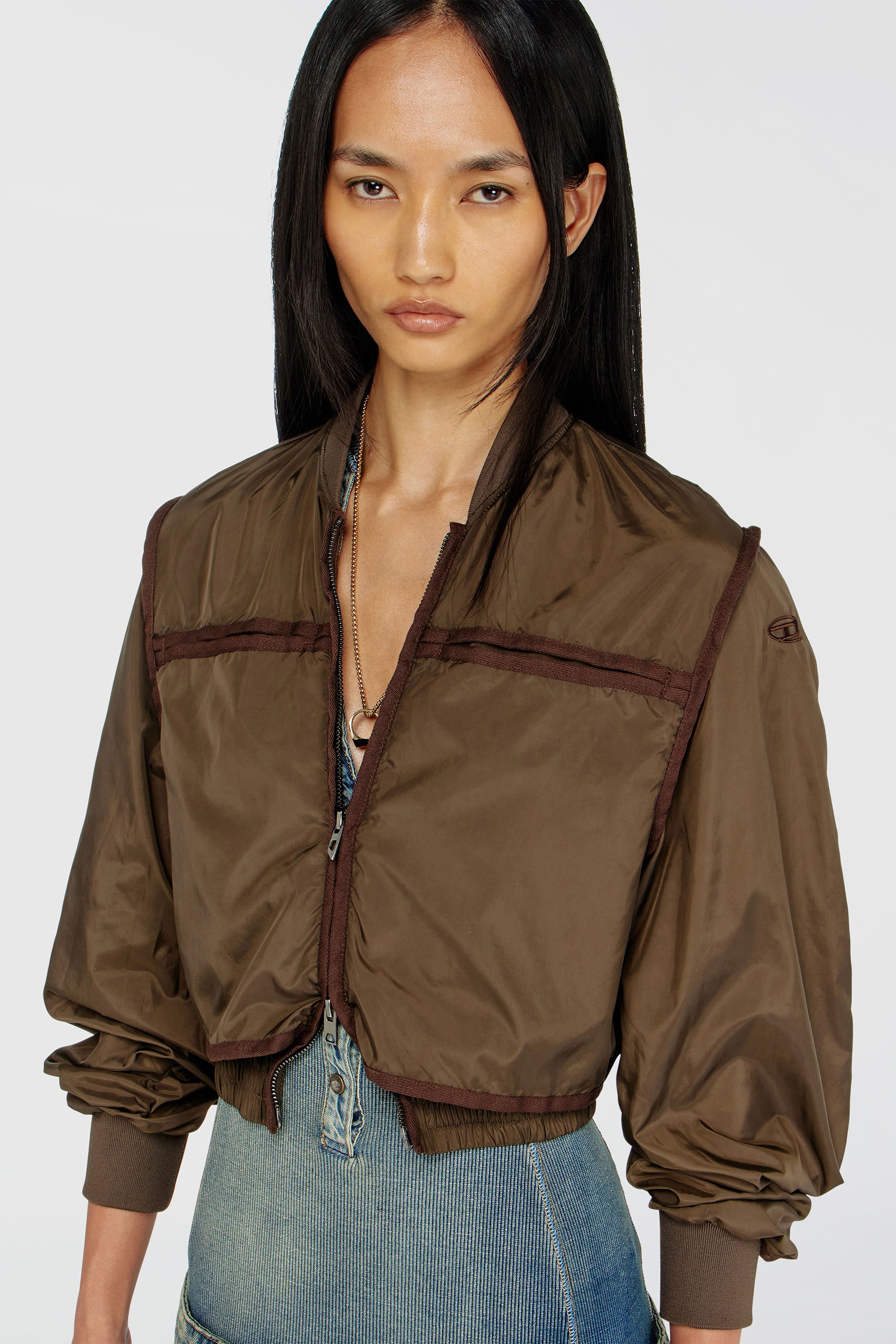 Diesel - G-OTHAM, Giacca in nylon con nastrature tono su tono Donna in Marrone - 6