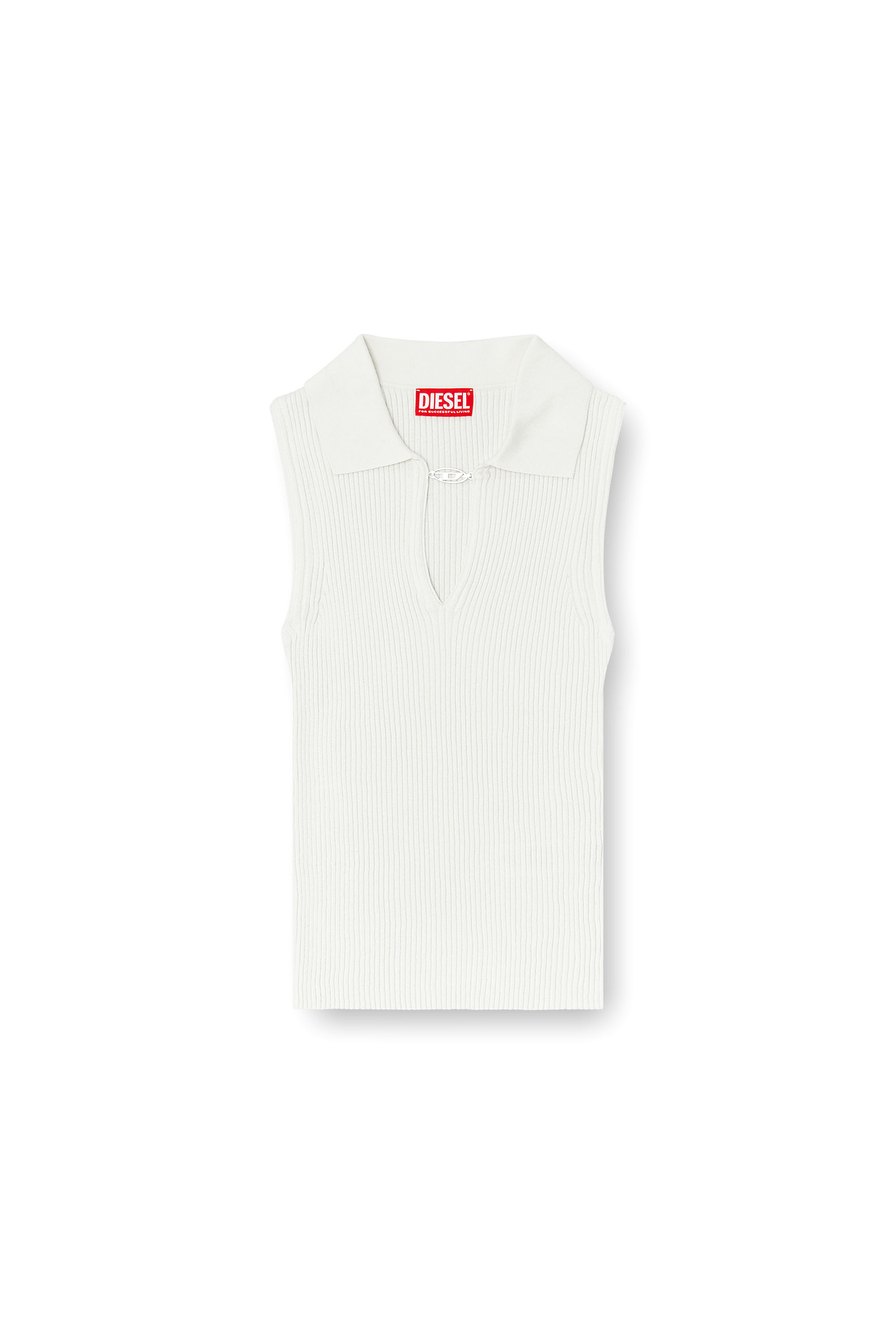 Diesel - M-LILITA, Polo sans manches en maille c&ocirc;tel&eacute;e, m&eacute;lange de soie Femme in Blanc - 3