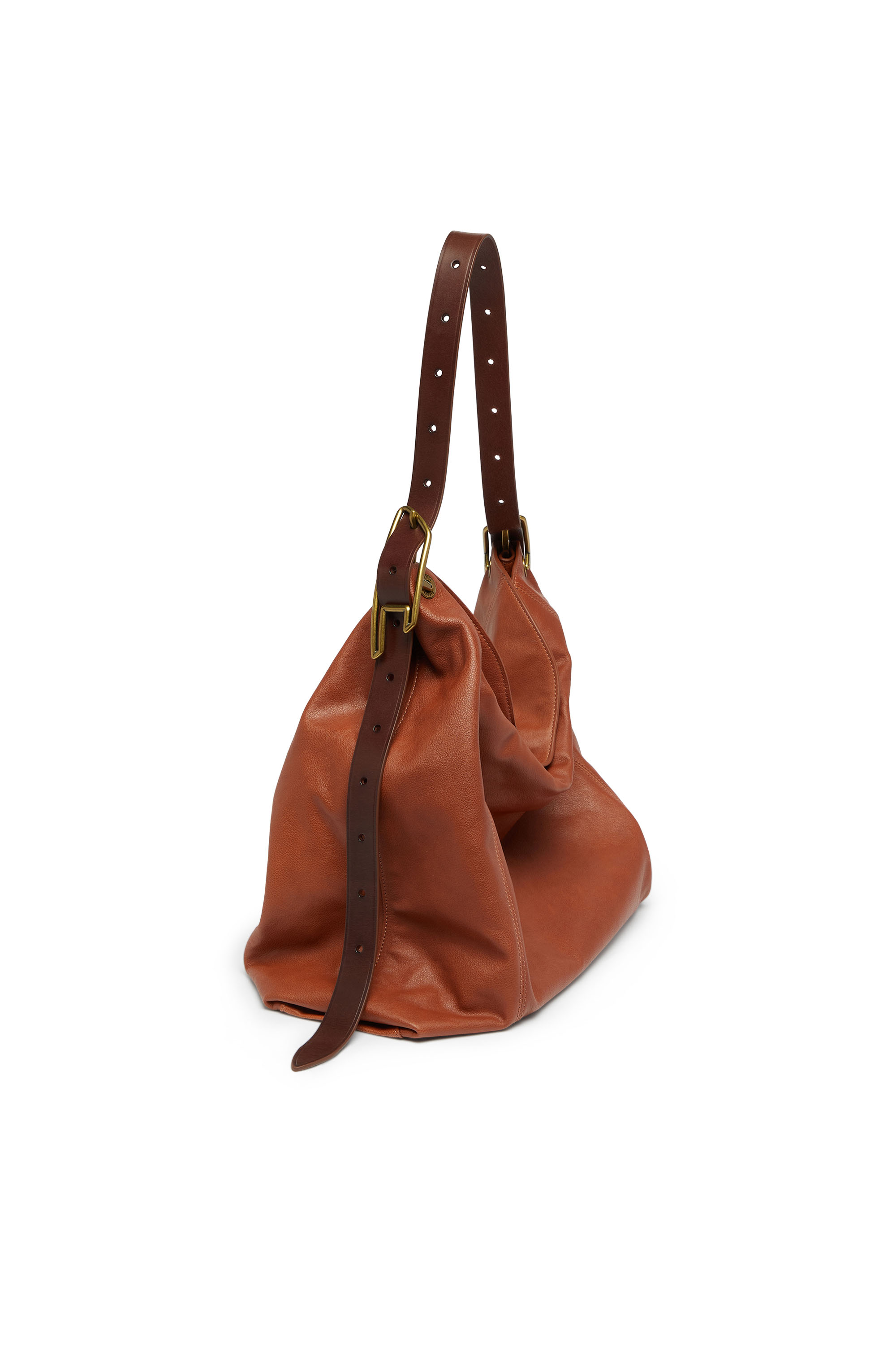 Diesel - D-LINE HOBO L, Damen D-Line-Hobo-Tasche aus gl&auml;nzendem, geknittertem Leder in Braun - 2