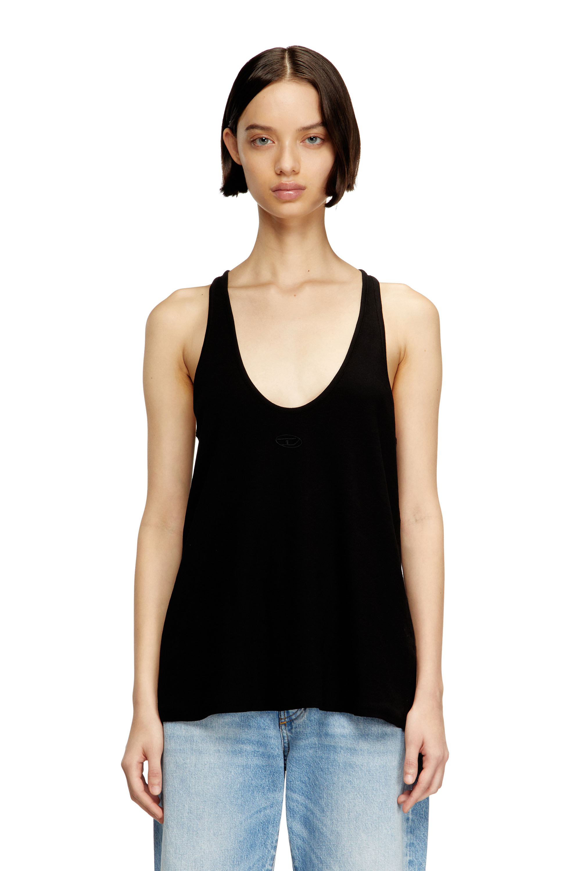 Diesel - T-IPSYA-LKDS, Débardeur côtelé avec Oval D Femme in Noir - 1
